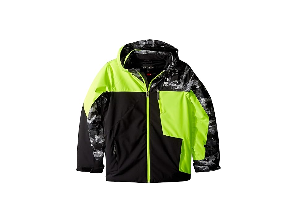

Spyder Kids Ambush Jacket (Big Kids) (Black/Bryte Yellow/Camo Distress Black) Boy's Coat
