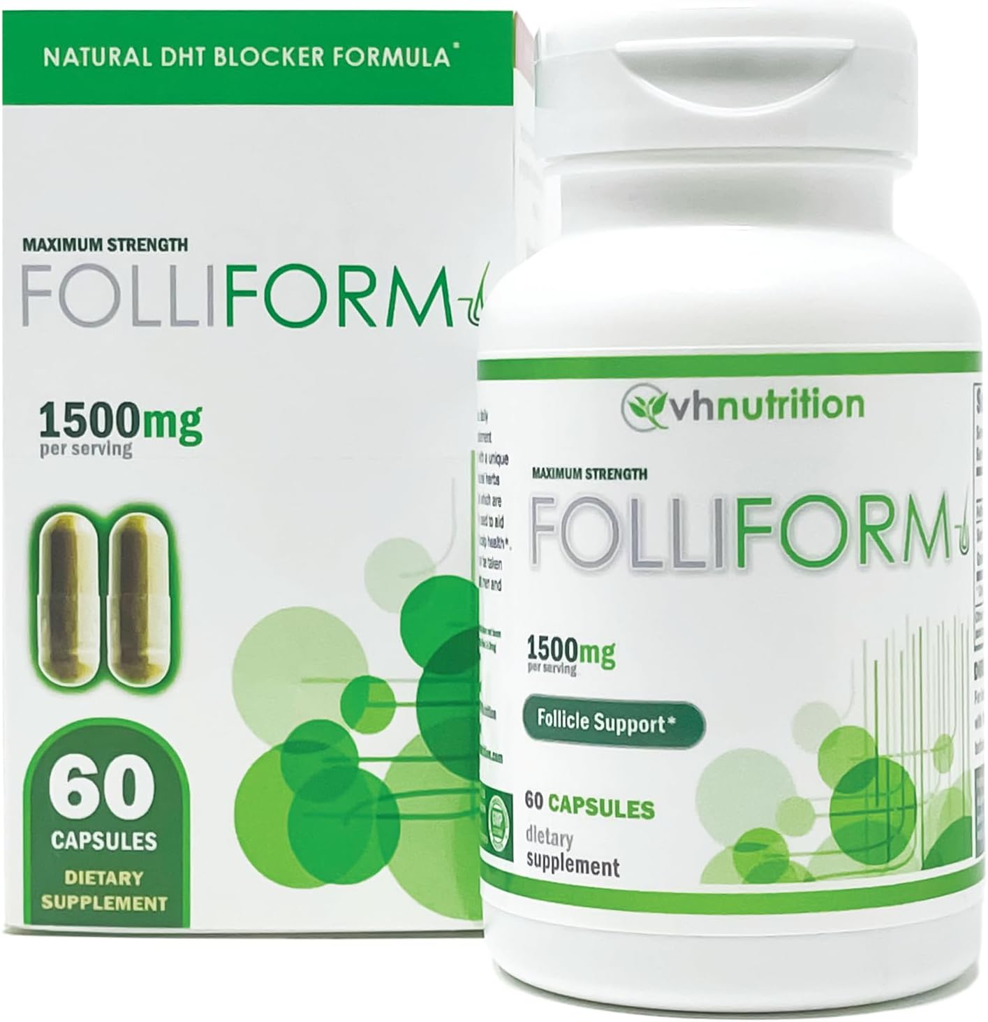 VH Nutrition FOLLIFORM | DHT Blocker for Men and Women* | 1500mg Saw Palmetto, Pygeum, Nettle Root Formula | Supports Healthy Hair Growth and Scalp Health | 60 Capsules