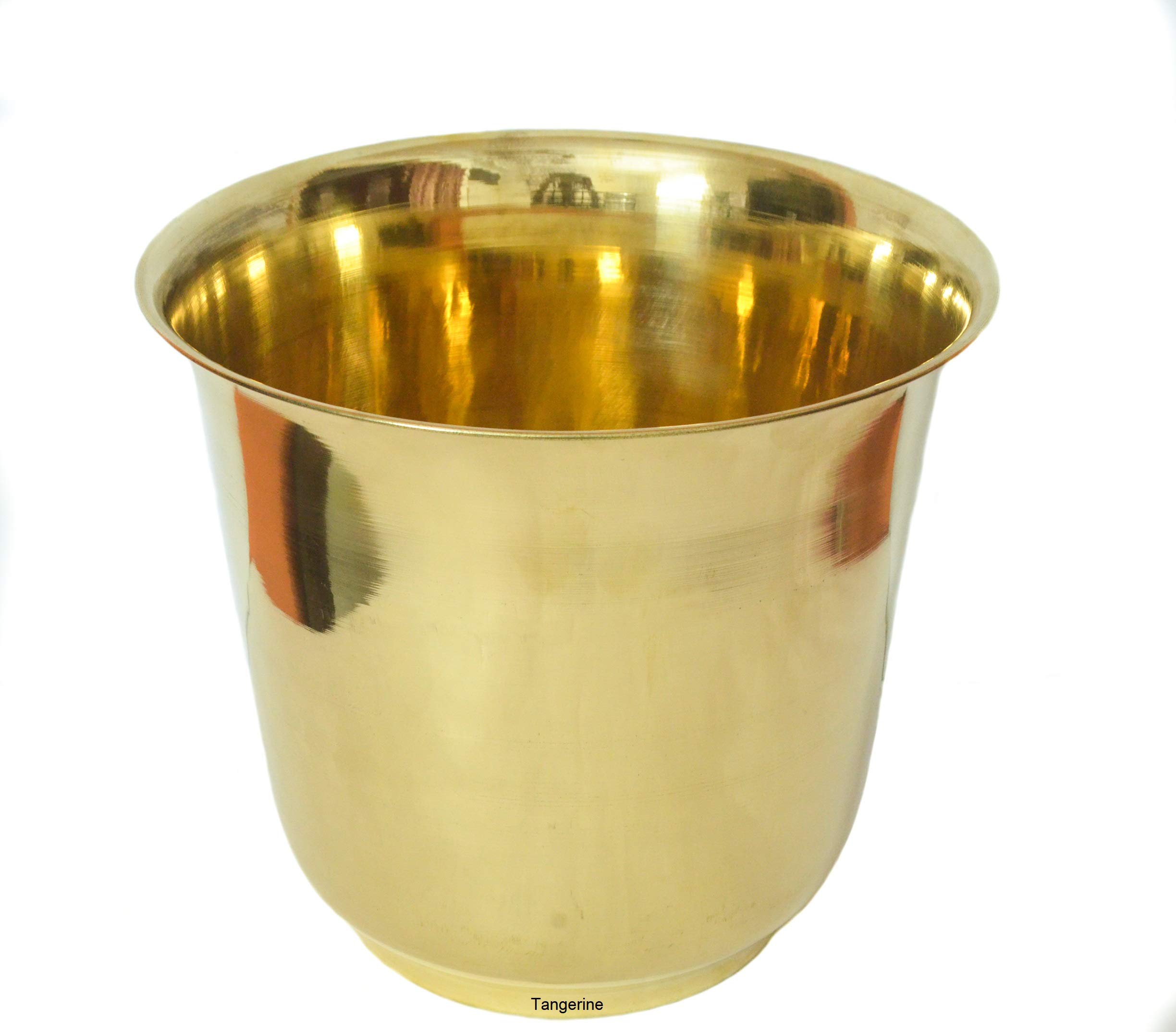Tangerine Brass Golden Plain Design Planter || Plant Container || Flower Pot - Size- Diameter 12 inches (Diameter-12 inch)