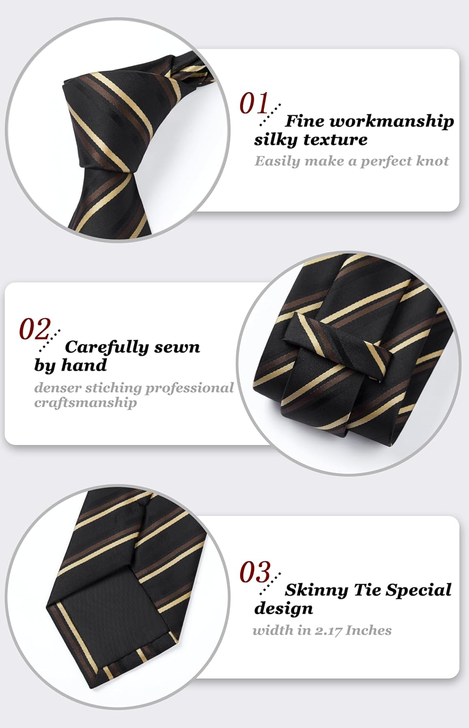 HISDERN Mens Tie Set Stripe Plaid Ties with Pocket Square Cufflinks Formal Business Silk Necktie Handkerchief for Men