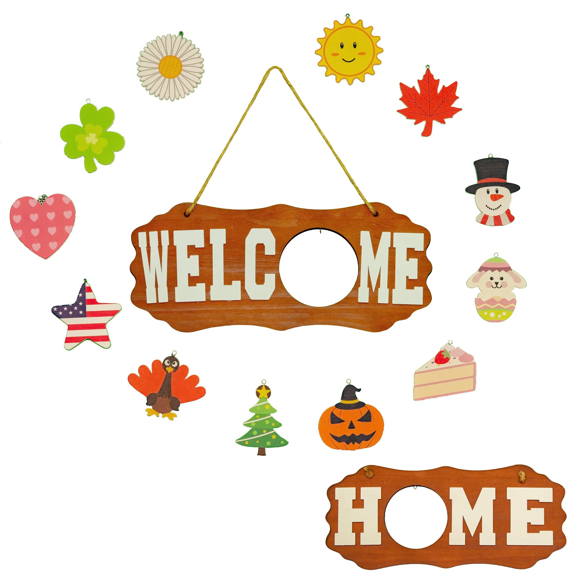 J-Home Day Welcome Sign for Front Door Porch - Yard Sign Series Decorative CENTERPIECES of Wood;PLAQUES of Wood;Wooden Display Stands;Figurines of Wood;Ornaments of Wood(Welcome)