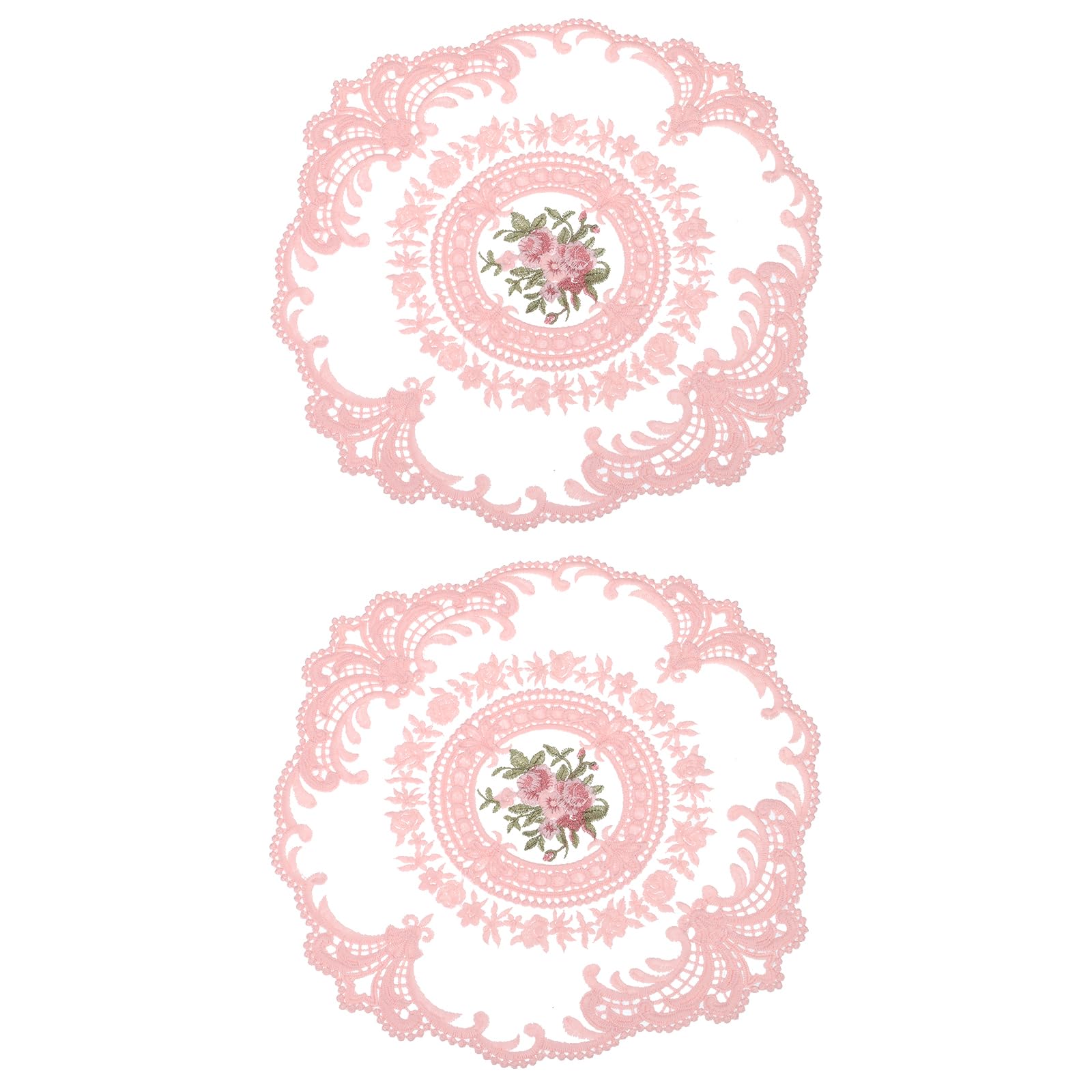 Napperons ronds en dentelle brodée 28x28cm rose clair pour décoration table de salle à manger