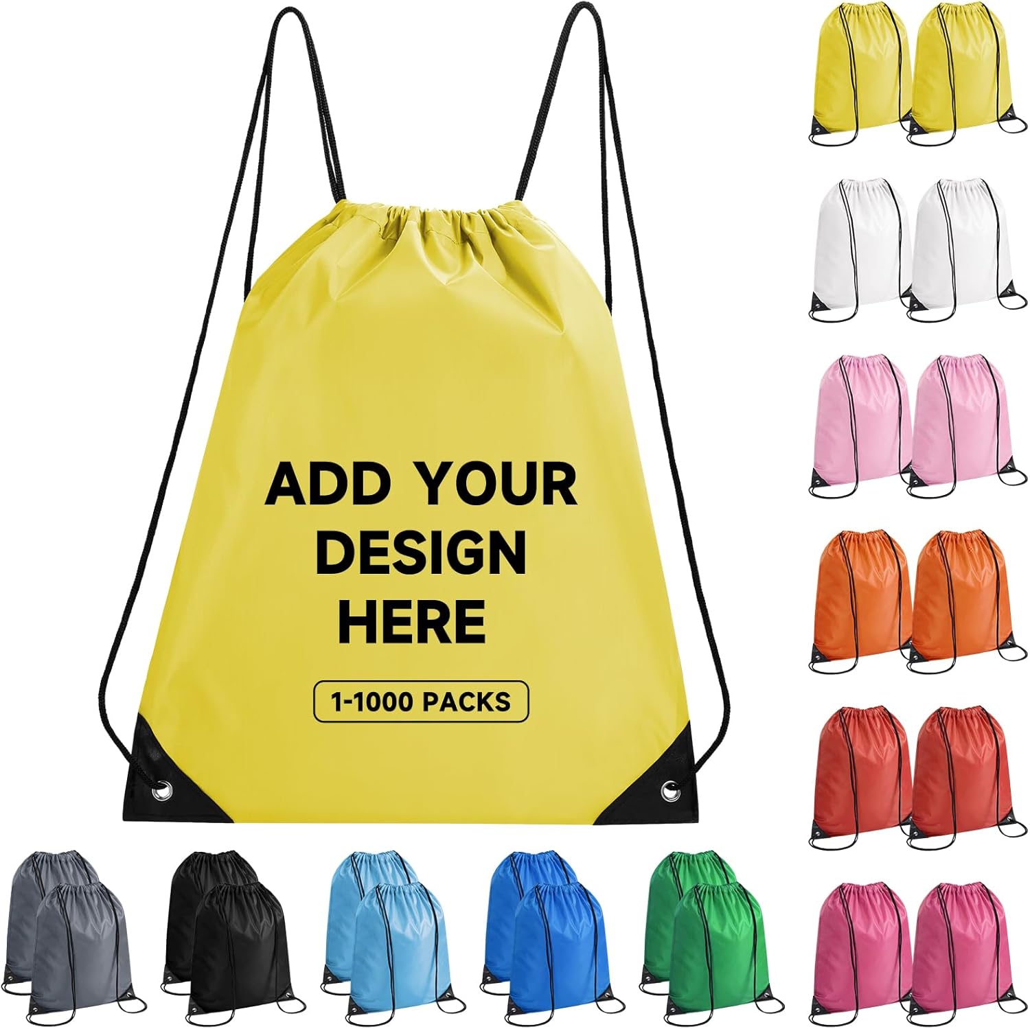 50Pack Custom Drawstring Bags–Personalized LOGO/text Drawstring Backpack for Pet–Draw String Back Bag for Gym,Travel Beach Party Business Activities (Yellow)