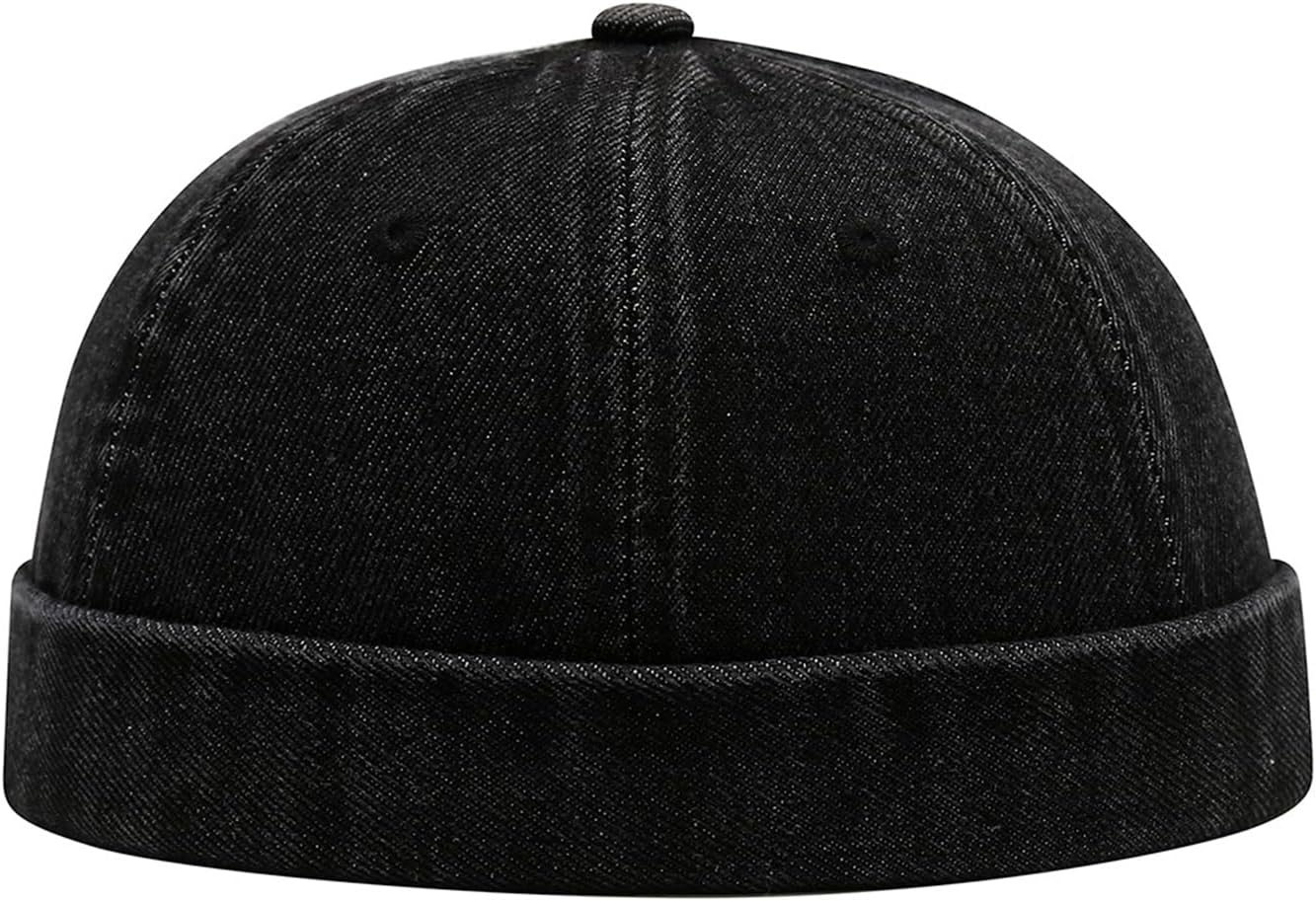 Vintage Denim Cotton Brimless Hat for Men Women Rolled Cuff Docker Cap Harbour Beanie Hats Landlord Hat K377 - Image 2