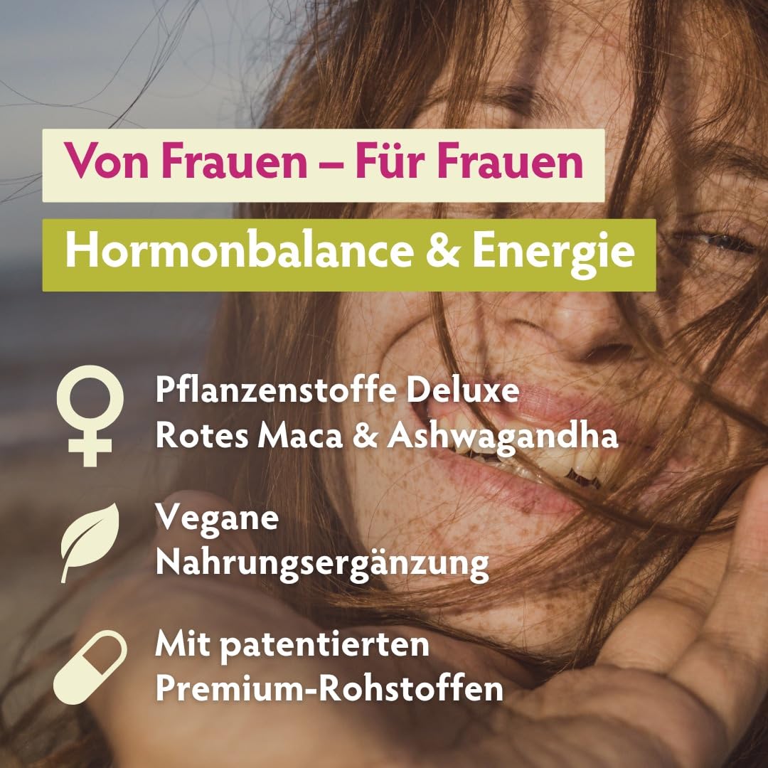 PuriaFAM® Frauenzauber, rotes Maca, 180 Kapseln, Ashwagandha, vegan - Hergestellt in DE - Hormon Balance Frauen