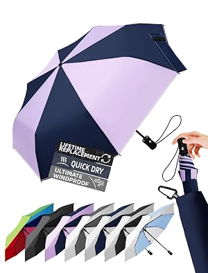 Windproof Travel Umbrella for Rain - 43 Auto Open Close 8-Rib Compact Stylish Two-Tone Color Block Design Easy-Close