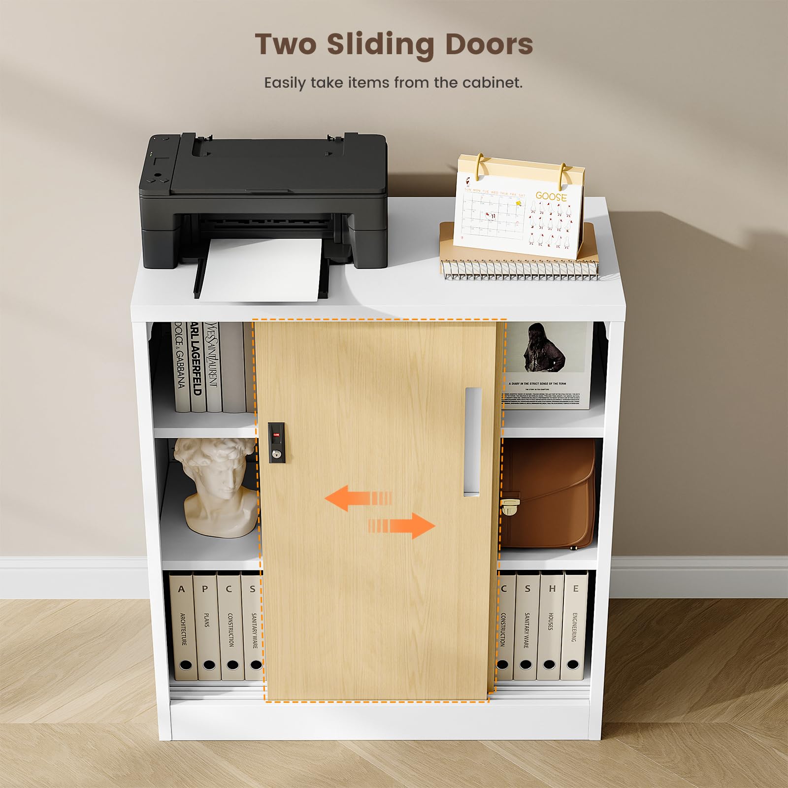 Sightlife Aktenschrank Schiebetürenschrank Büroschrank mit 2 Fächern Büromöbel Ordnerschrank Metallschrank Stahlschrank abschließbar Sideboard Büro Kommode Ordnerschrank Büromöbel 90x40x80cm