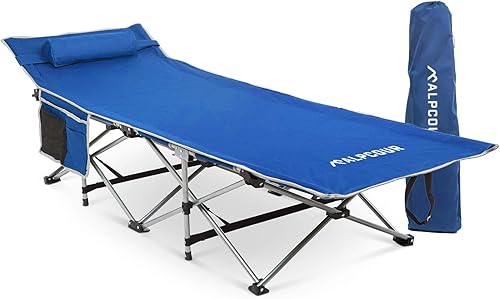 Alpcour Catre plegable para acampar  Cama plegable de lujo para una sola persona en una bolsa con almohada para uso en interiores y exteriores