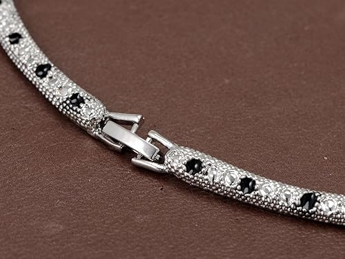 Miniatura 4 de Alilang Juego de collar y aretes de leopardo con diamantes de imitación transparentes de tono plateado para mujer, Metal, Diamantes de imitación