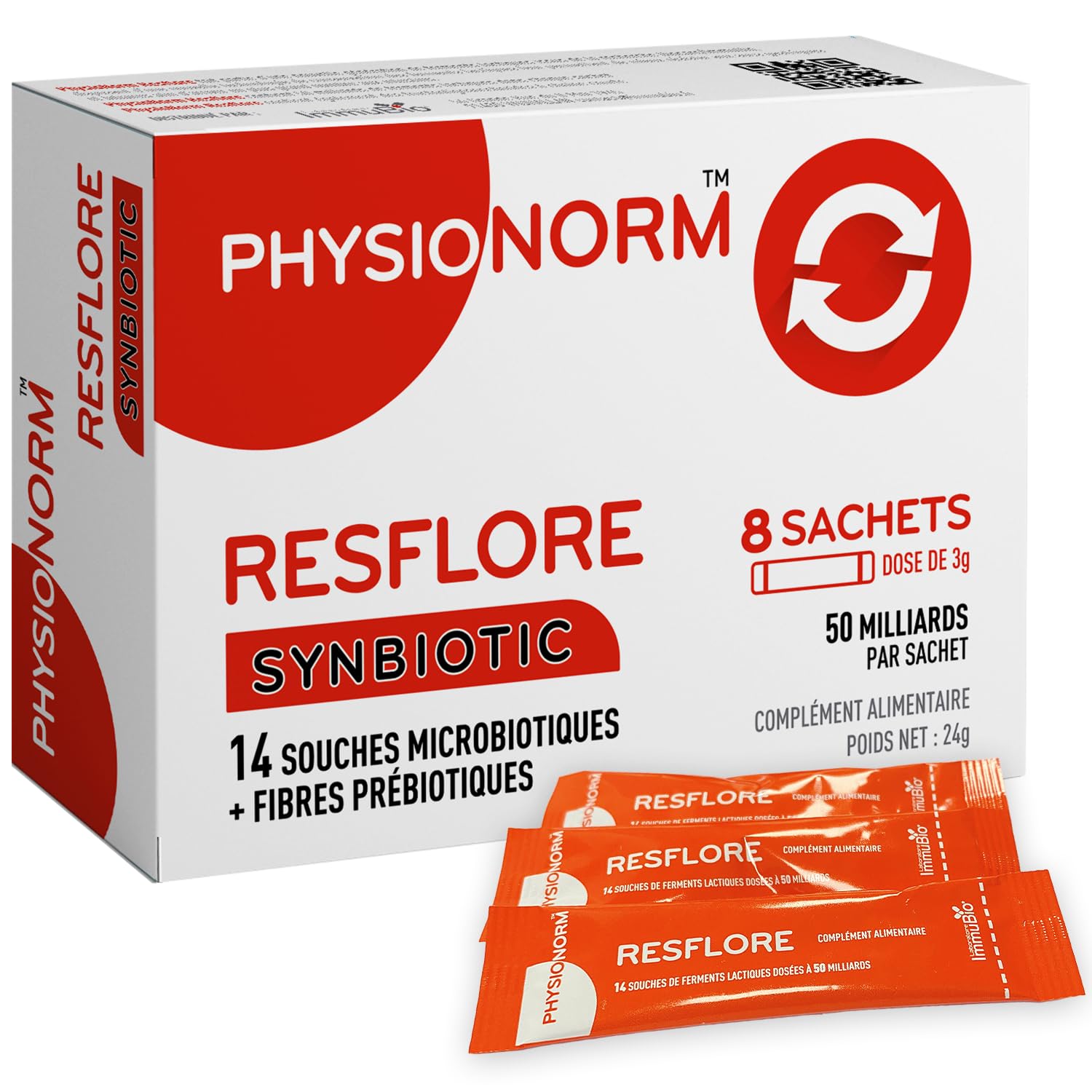 Physionorm™ Resflore - Rééquilibre la Flore Intestinale - 50 milliards de bactéries - 14 souches - Complément alimentaire - Cure Flash - 8 Sachets