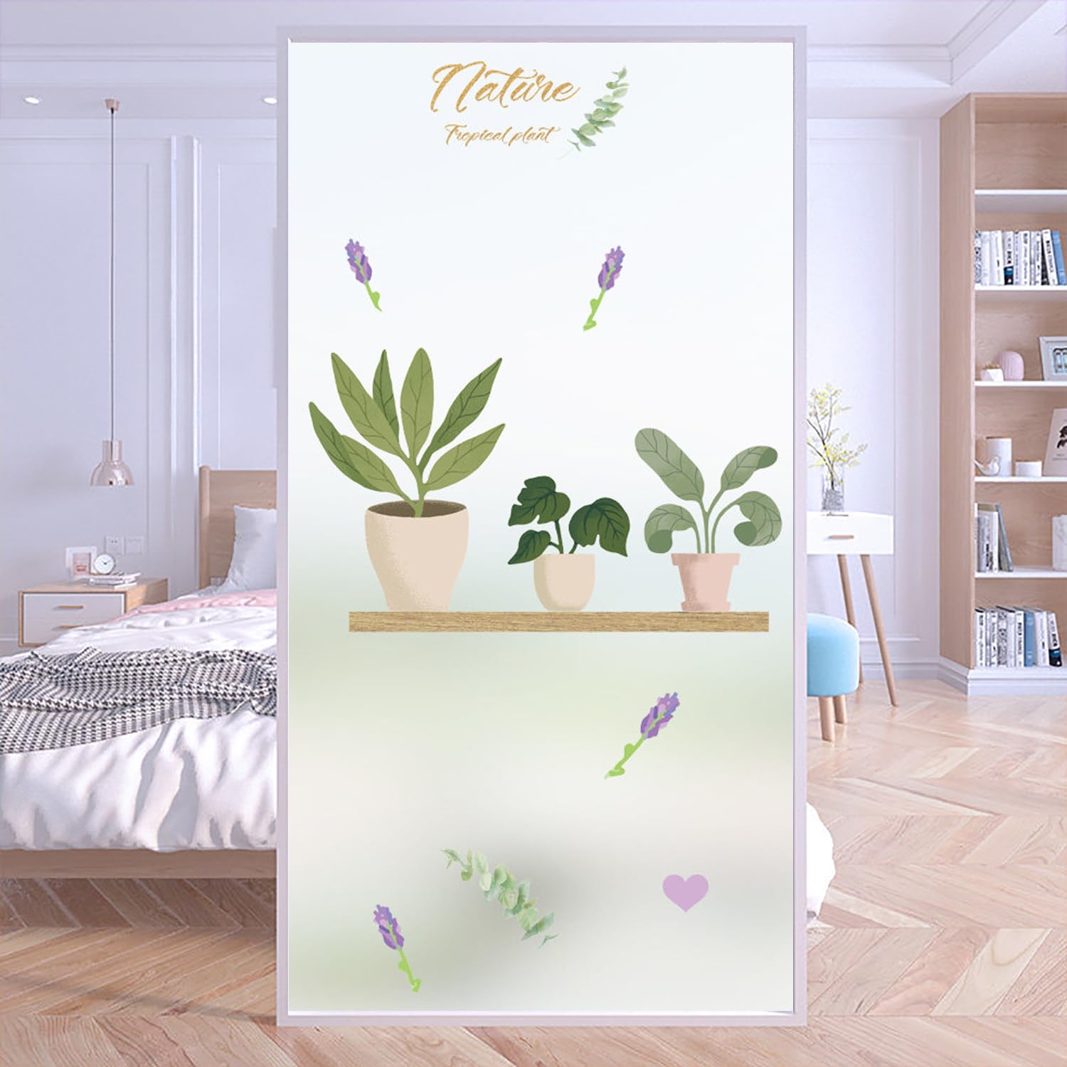 XQKXHZ Peel and Stick Window Film,Static Cling Stained Glass Decorative Window Film Opaque Privacy Non-Adhesive Reusable Frosted Glass Stickers for Bathroom,Kitchen,Office (Green Plants),A,80x200cm