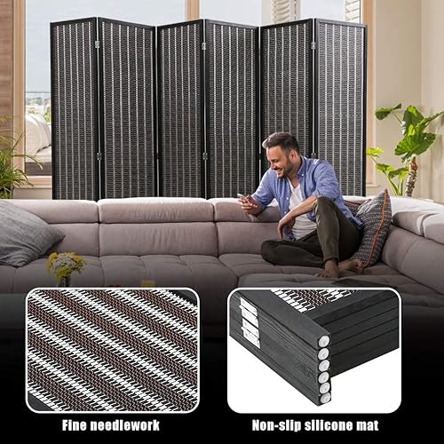 Miniatura 10 de Divisor de habitación de bambú de 6 pies de alto, 4 paneles divisores de habitación y pantallas de privacidad plegables, separación decorativa,