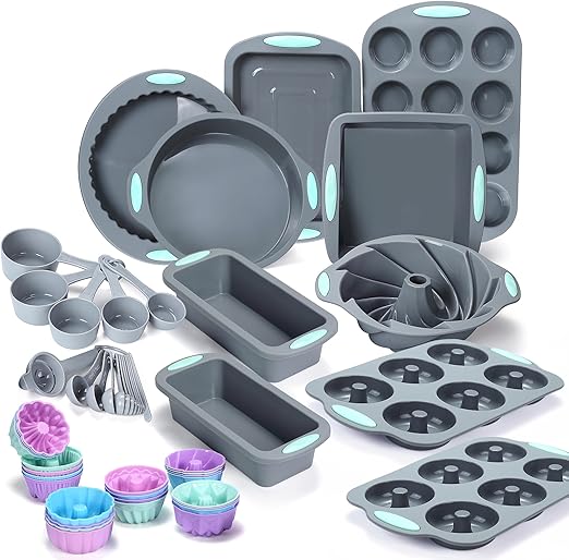 Tongjude 51 Piece Silicone Bakeware Set, Non-Stick Kitchen Oven Baking ...