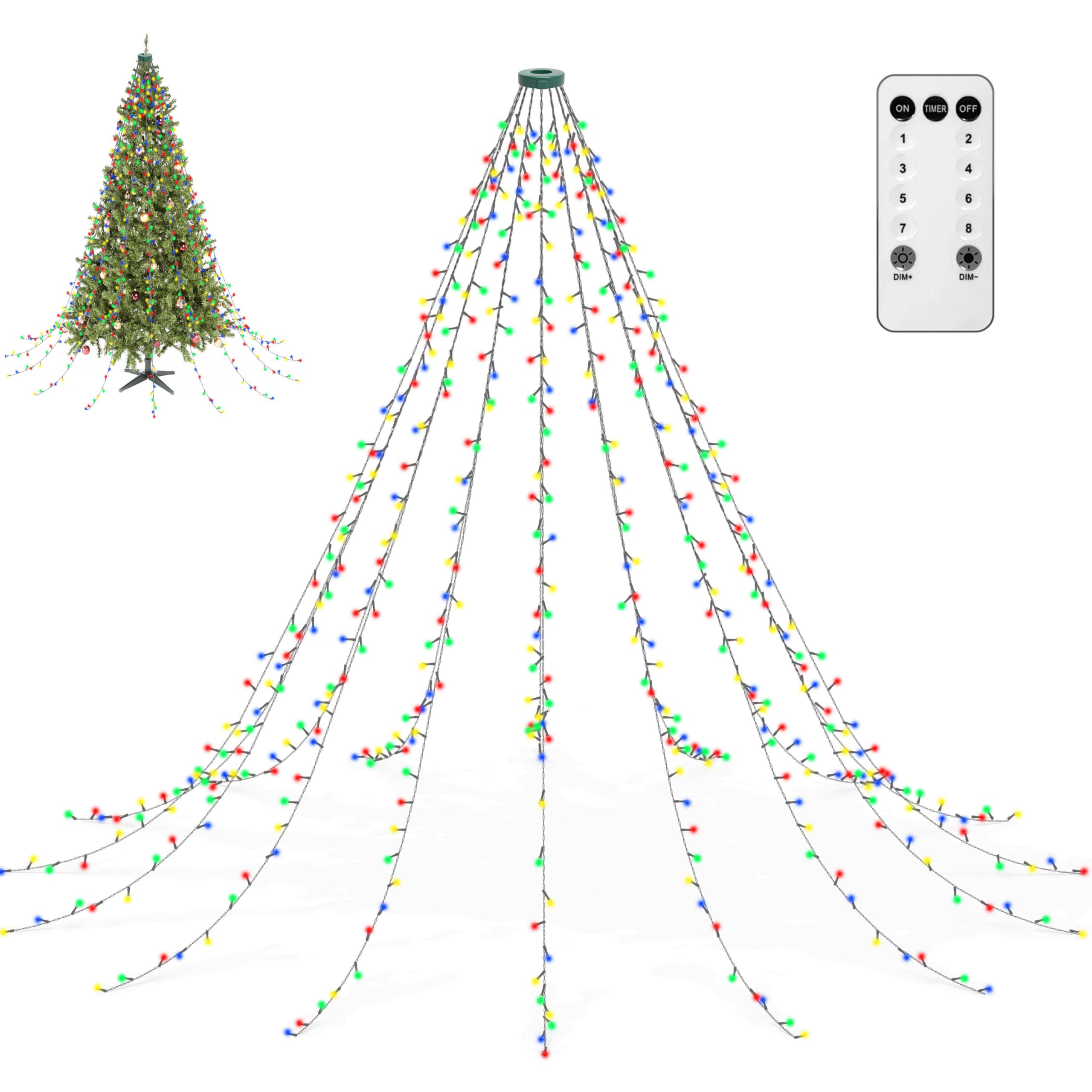 aneeway Catena Luminosa per Albero di Natale 16x3m 480LED Catena Luminosa Lucine Albero Interno e Esterno, per 2.5-3.4m Albero di Natale Luci Natalizie di Illuminazione a 8 Modalità,Colore