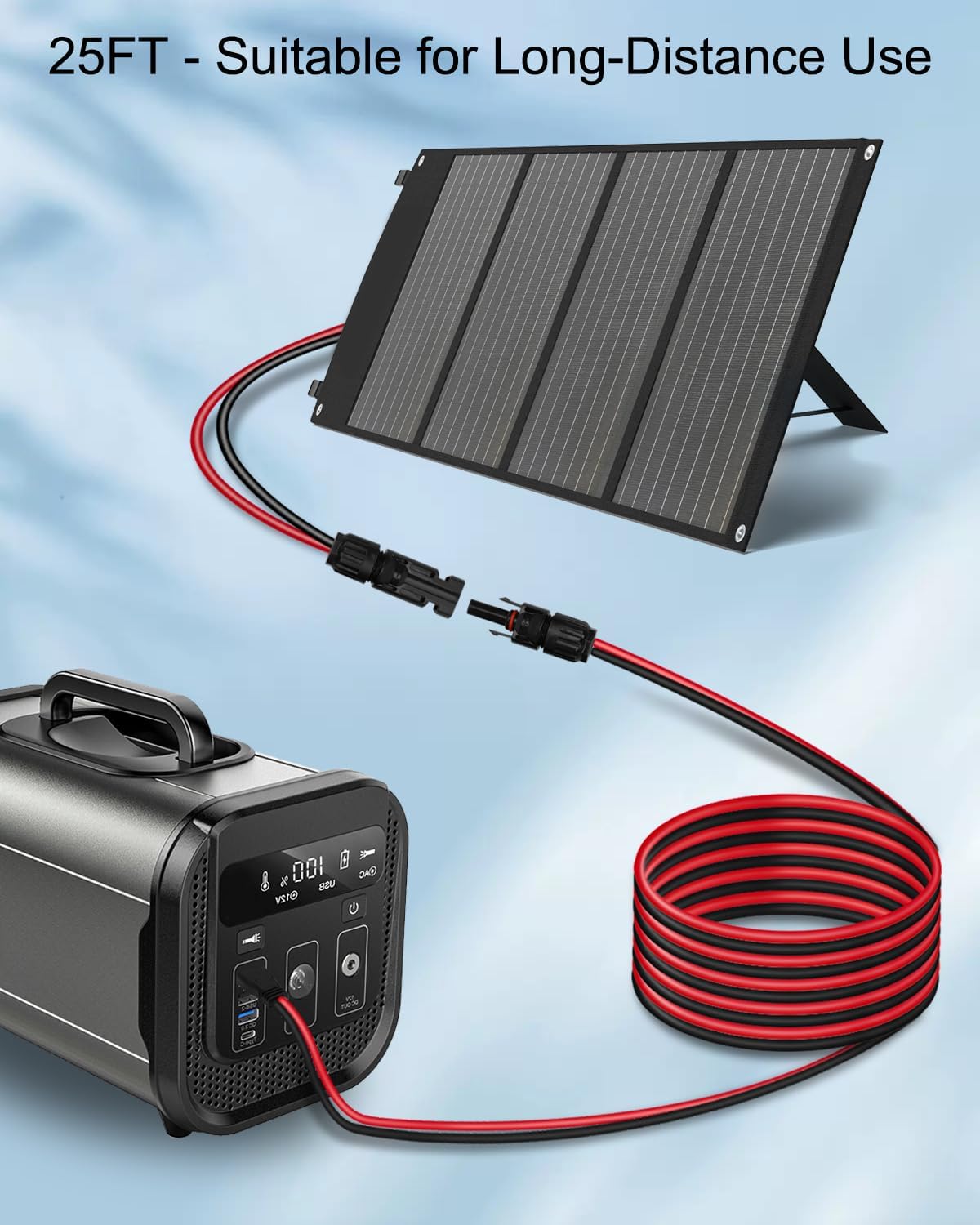 Upgraded 12AWG 25FT Solar to XT60i Charging Cable for Portable Power Station Solar Generator, Waterproof IP68 Adapter Connecting Harness