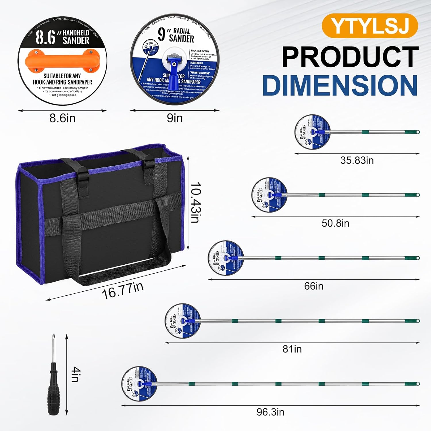 Pole Sander for Drywall, 89 Inch Radial Sander with Manual Hand Drywall Sander, Extended Extension Pole, 5 pcs Sanding Discs (80/100/120/180/240 Grit), for Wall and Ceiling Sanding