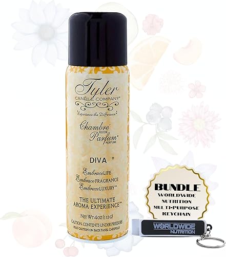 Worldwide Nutrition Bundle Tyler Candle Company Diva Signature Fragrance Chambre Parfum  Ambientador de lujo en aerosol  1 paquete de 4 onzas