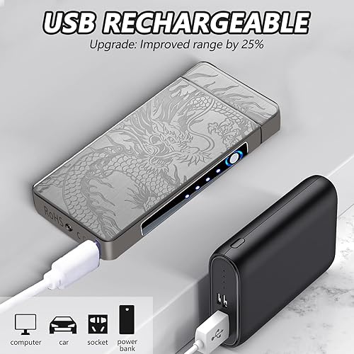 Miniatura 2 de Encendedor eléctrico recargable con USB con plasma de arco, resistente al viento, indicador de batería LED de alta potencia para velas, fuegos Negro
