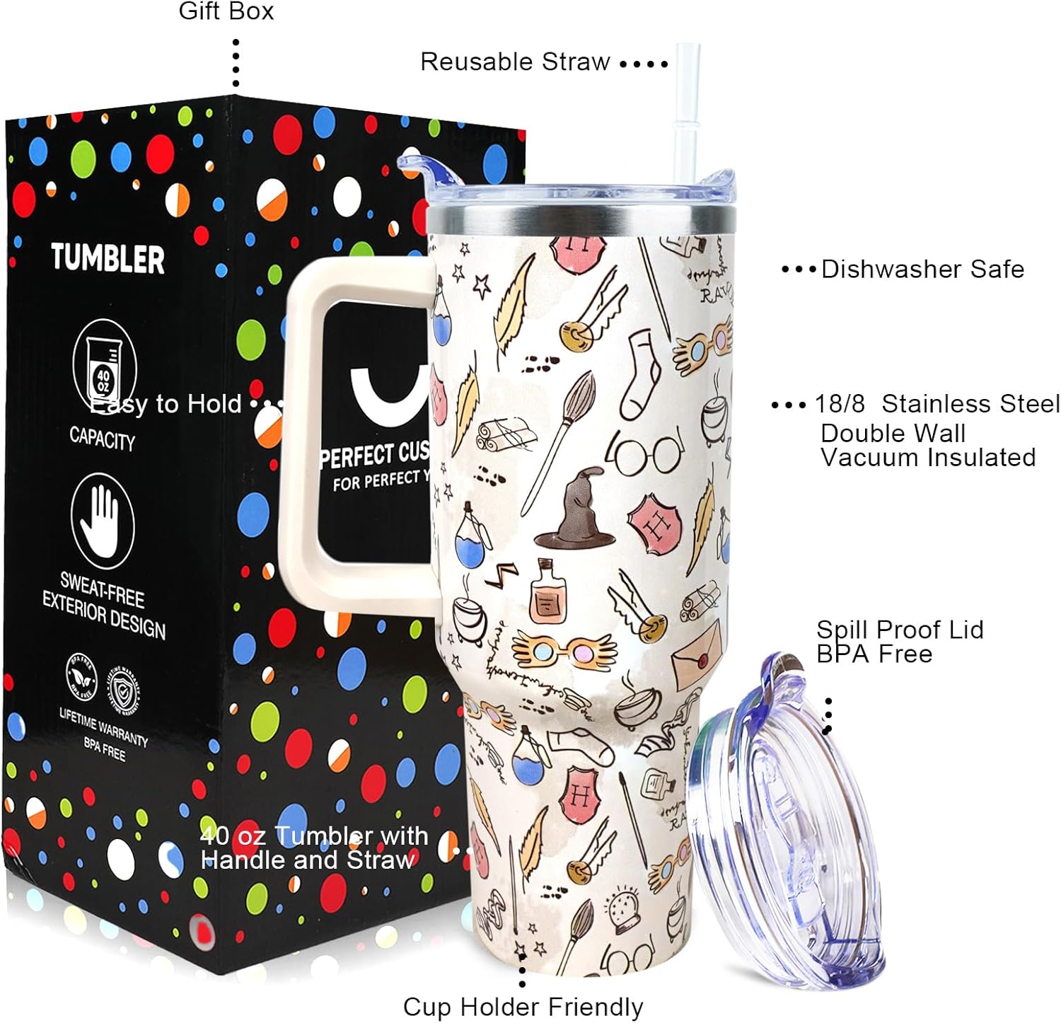 40 oz Tumbler with Handle and Straw Lid Leak Proof - 40 oz Insulated Tumbler for Christmas Birthday Gifts for Women Friend Daughter - Image 2