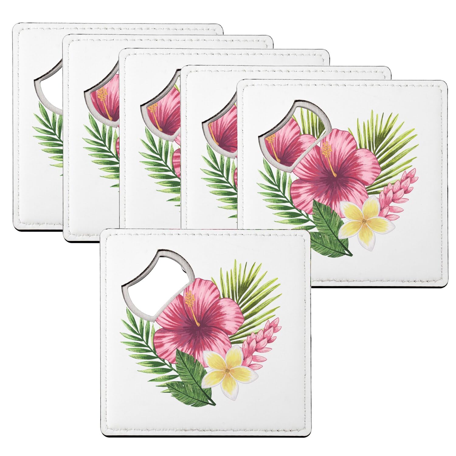 Sous-verre décapsuleur fleurs tropicales lot de 6 idéal cadeau été