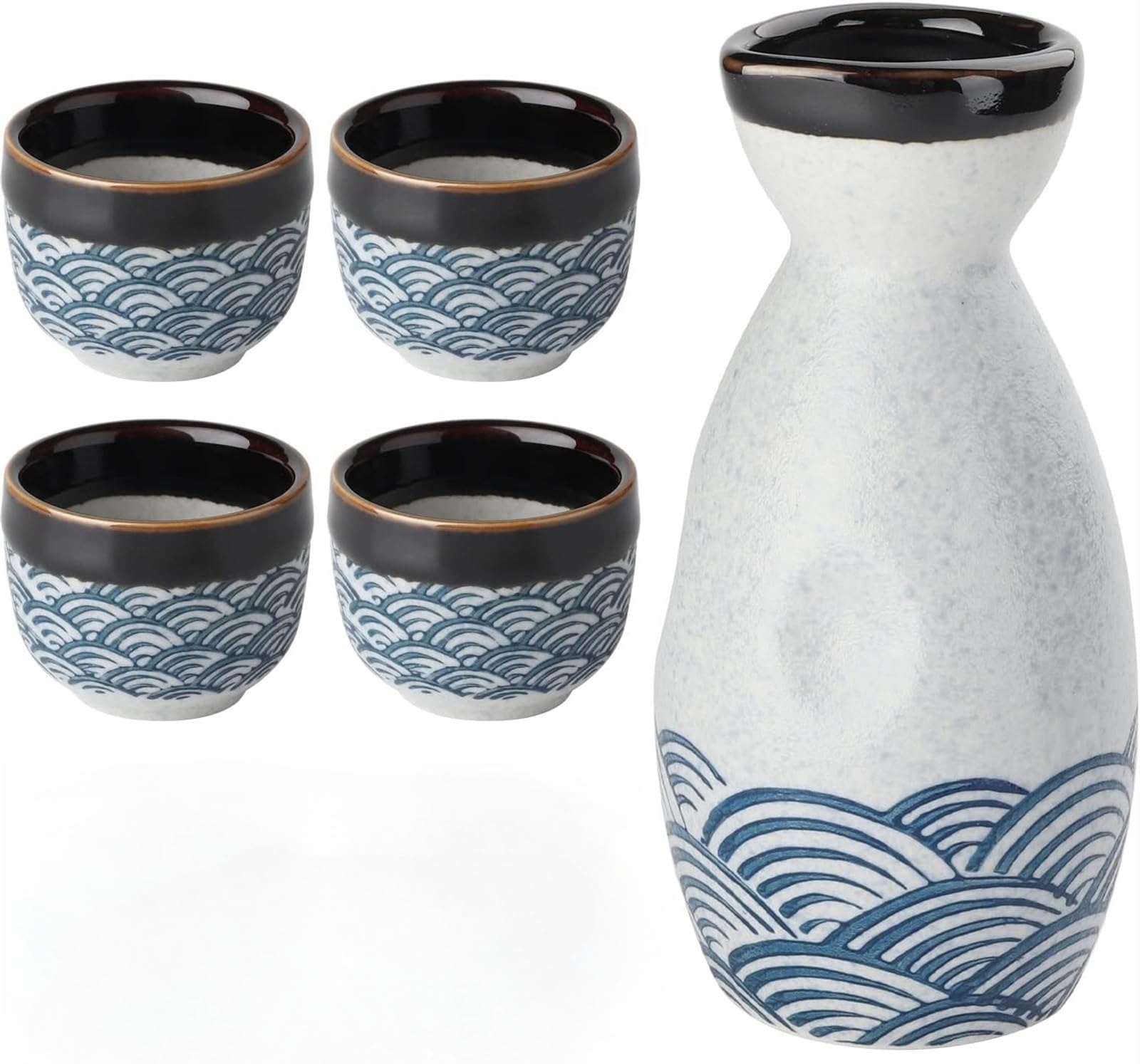 THE WHITE SHOP 5 PCS Japanese Sake Set, 170ml Ceramic Sake Set, Includes 1 Sake Bottle 4 Sake Cups For Serving Hot Or Cold Sake At Home Or At A Restaurant