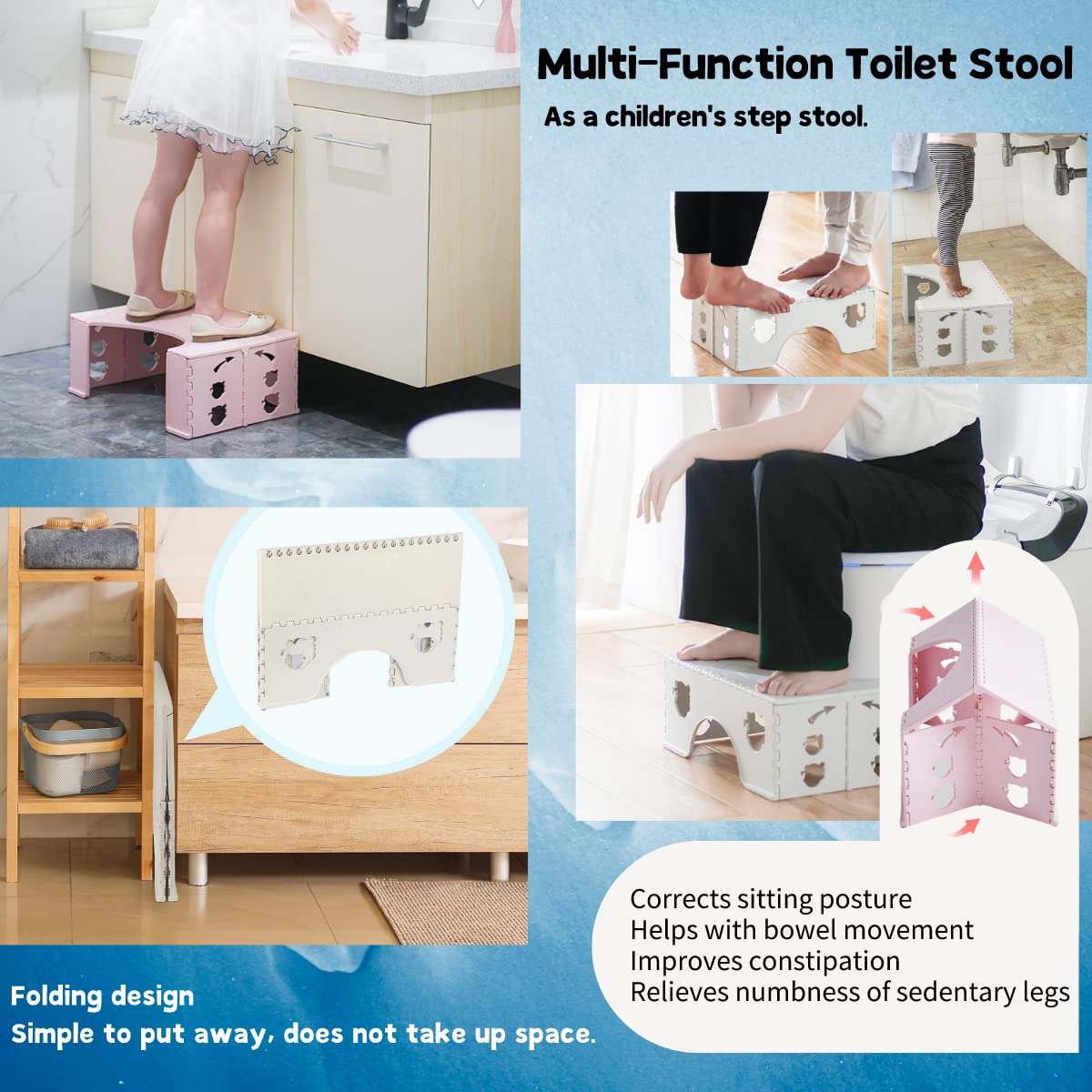 Sgabello Per WC Pieghevole 18cm - Per Postura Accovacciata | Antiscivolo, Bianco