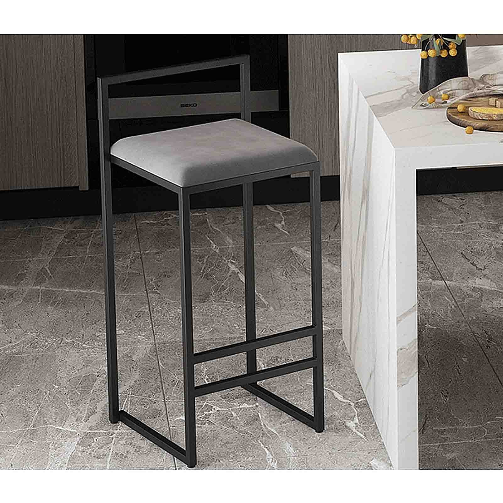 Chaise de bar en velours gris avec dossier ergonomique pour comptoir de cuisine