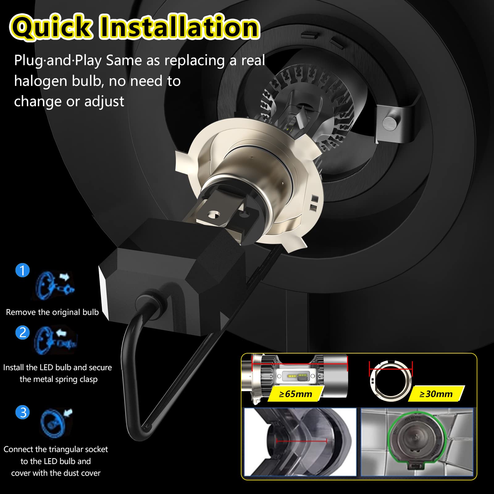 AMOLUO HS1 H4 LED Lampadina Per Fari Moto,Occhi Angelo Intercambiabili a 5 colori,25W DC9-36V Dotato di 4 Aperture Blu,Rosso,Giallo e Verde,Grigio 1 Lampada