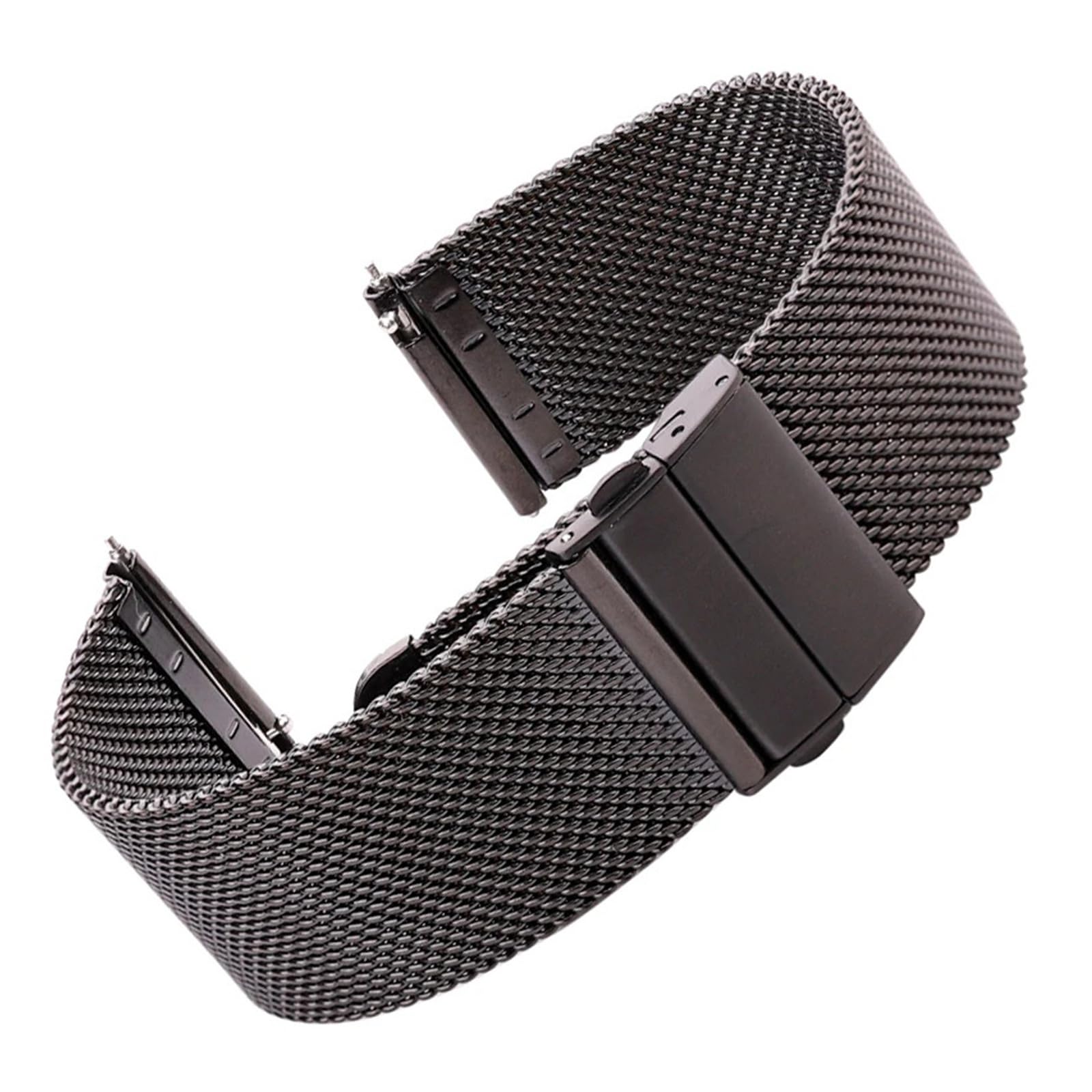 Cong Yi Edelstahl-Mesh-Armband Im Milanaise-Stil, Silber/Schwarz, 16/18/20/22 Mm