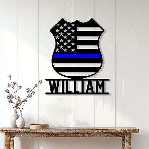 Miniatura 3 de Letrero de metal personalizado de policía, decoración de pared con nombre personalizado para porche, oficina, garaje o habitación, regalo para