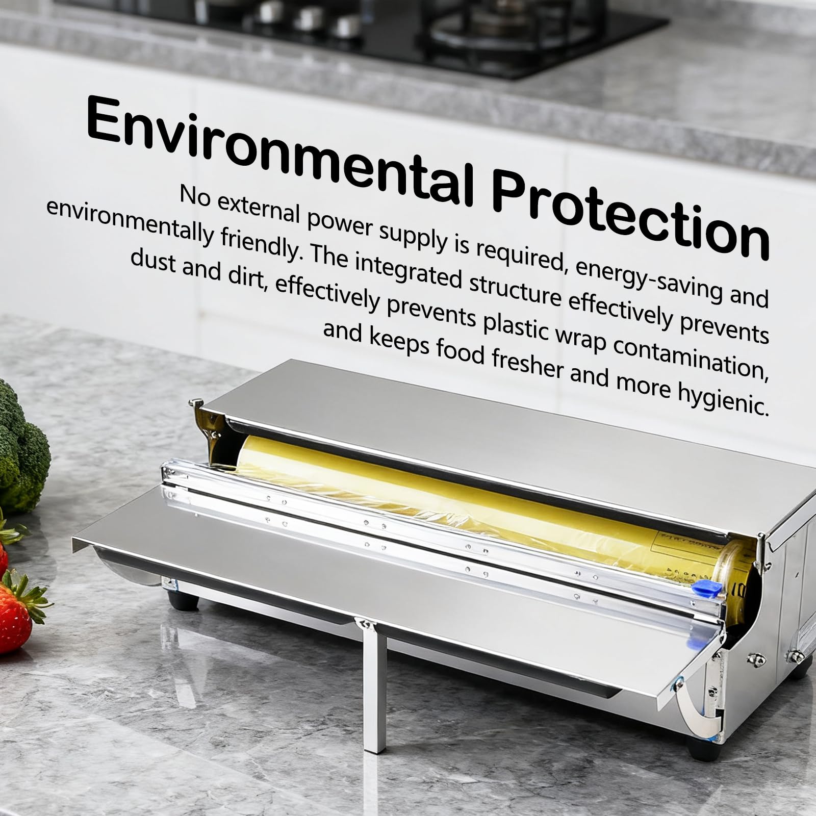 Distributeur De Film, 450 Mm Acier Inoxydable Distributeur De Film Alimentaire Distributeur De Film Pliable avec 2 Lames De Rechange pour Aliments Frais dans Les SupermarchéS Machine d'emballage