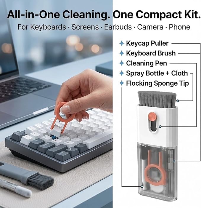 Kit de limpieza para teclados 10 en 1, cepillo, spray y paño miniatura 3