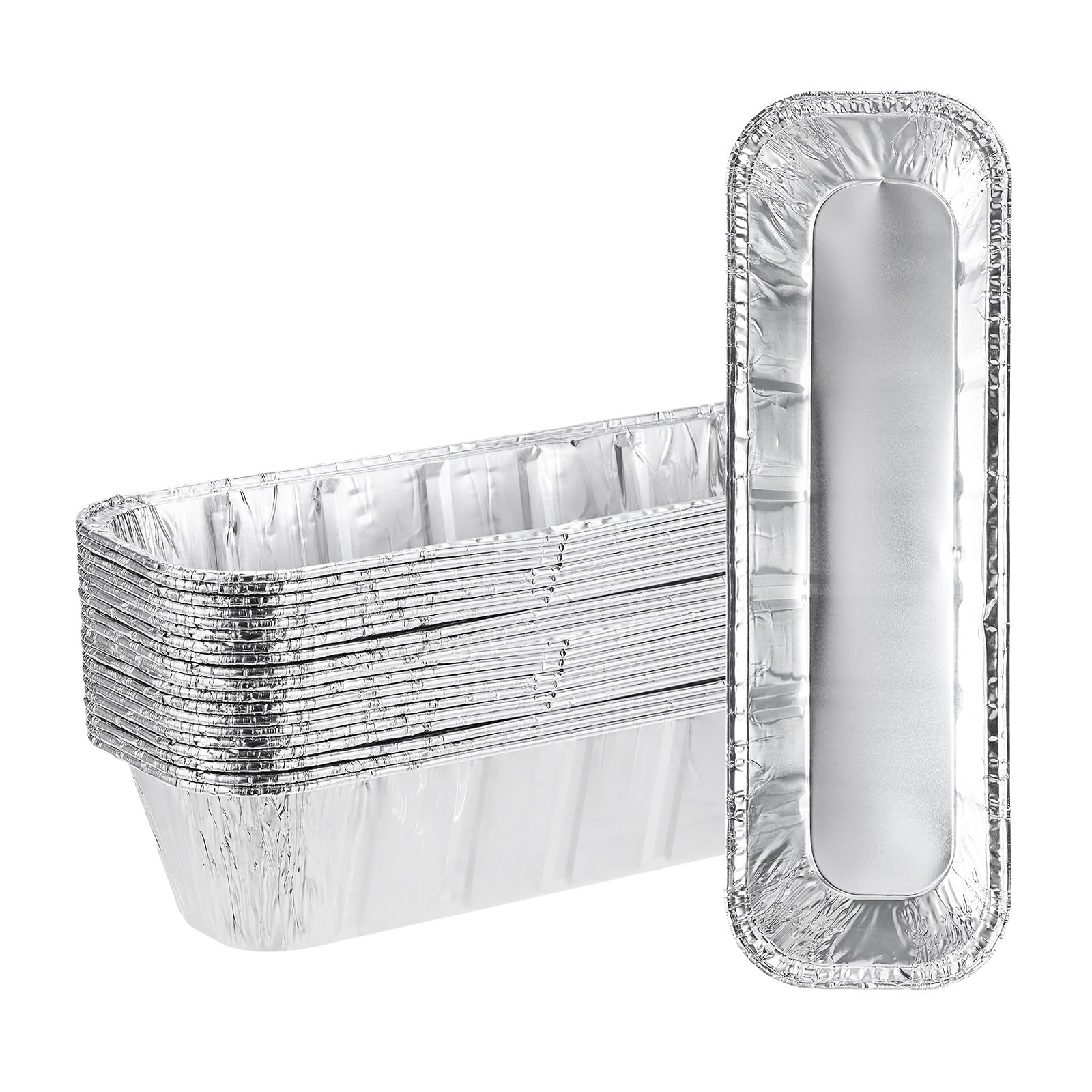 M METERXITY 20-Pack Grill Drip Pans, 9.4 x 3 x 1.9 Inch Disposable Aluminium Foil Grease Trays for Barbecues/BBQ Accessories/Outdoor Picnics, Grill Grease Pan Liners [Silver Tone]
