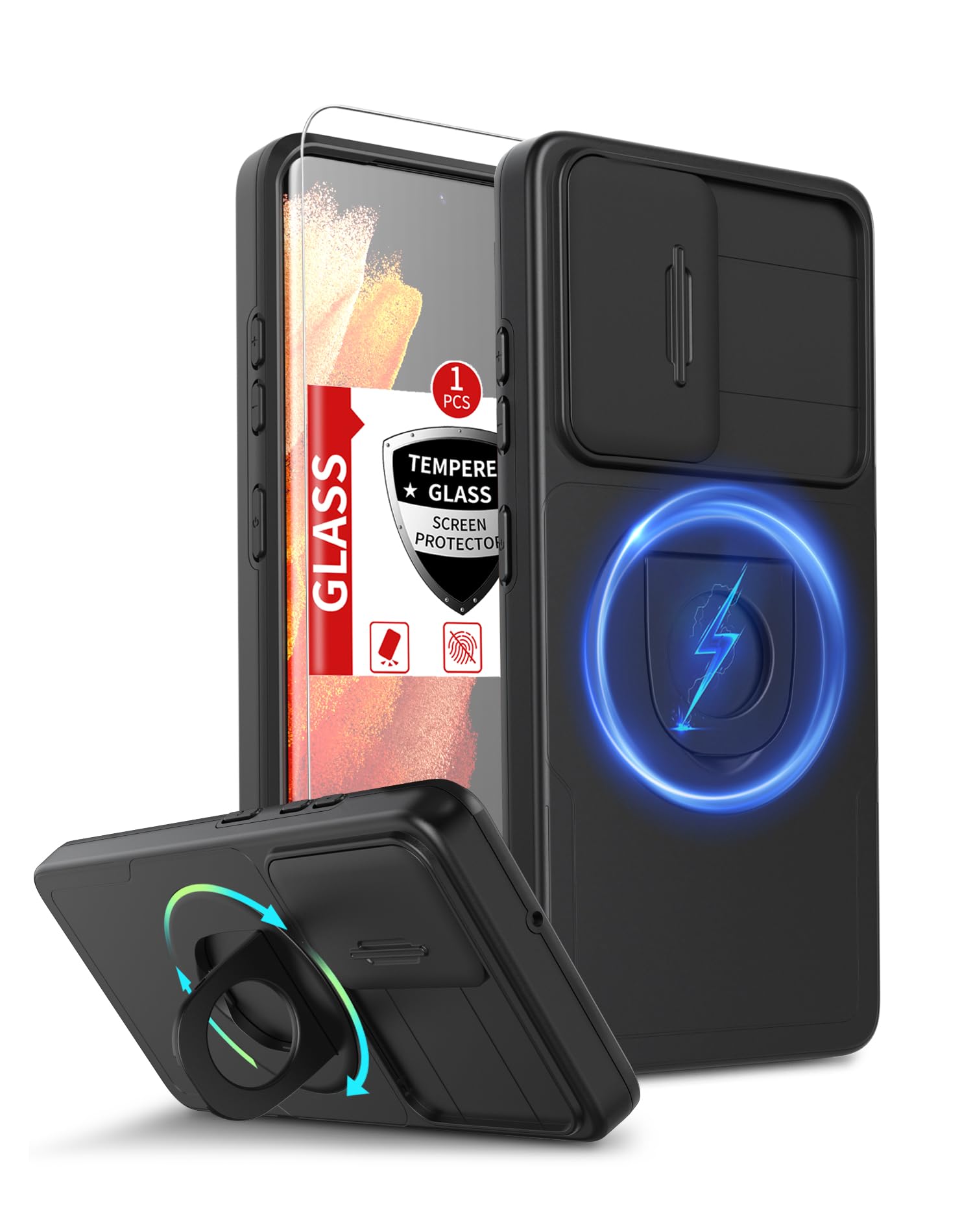 Funda para Samsung Galaxy S21 Ultra compatible con MagSafe Magnetic, con  protector de pantalla, funda de cámara integrada, con soporte anular de  grado