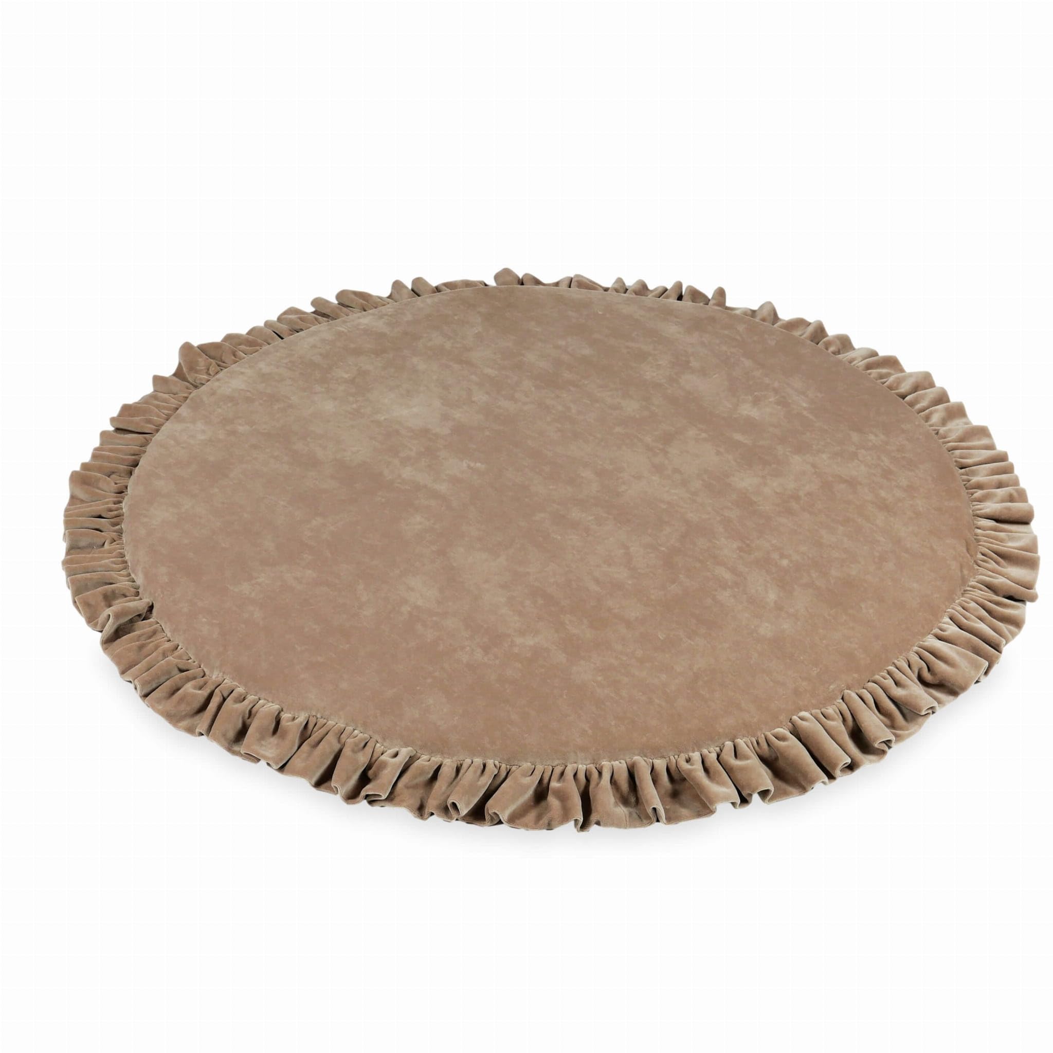 Mimii Baby Spielmatte 100 cm Rund mit Rüsche velvet soft dunkelbeige - Krabbelmatte aus Schaumstoff - Bodenmatte Kinderzimmer - Spielteppich Baby - Sicher & Waschbar