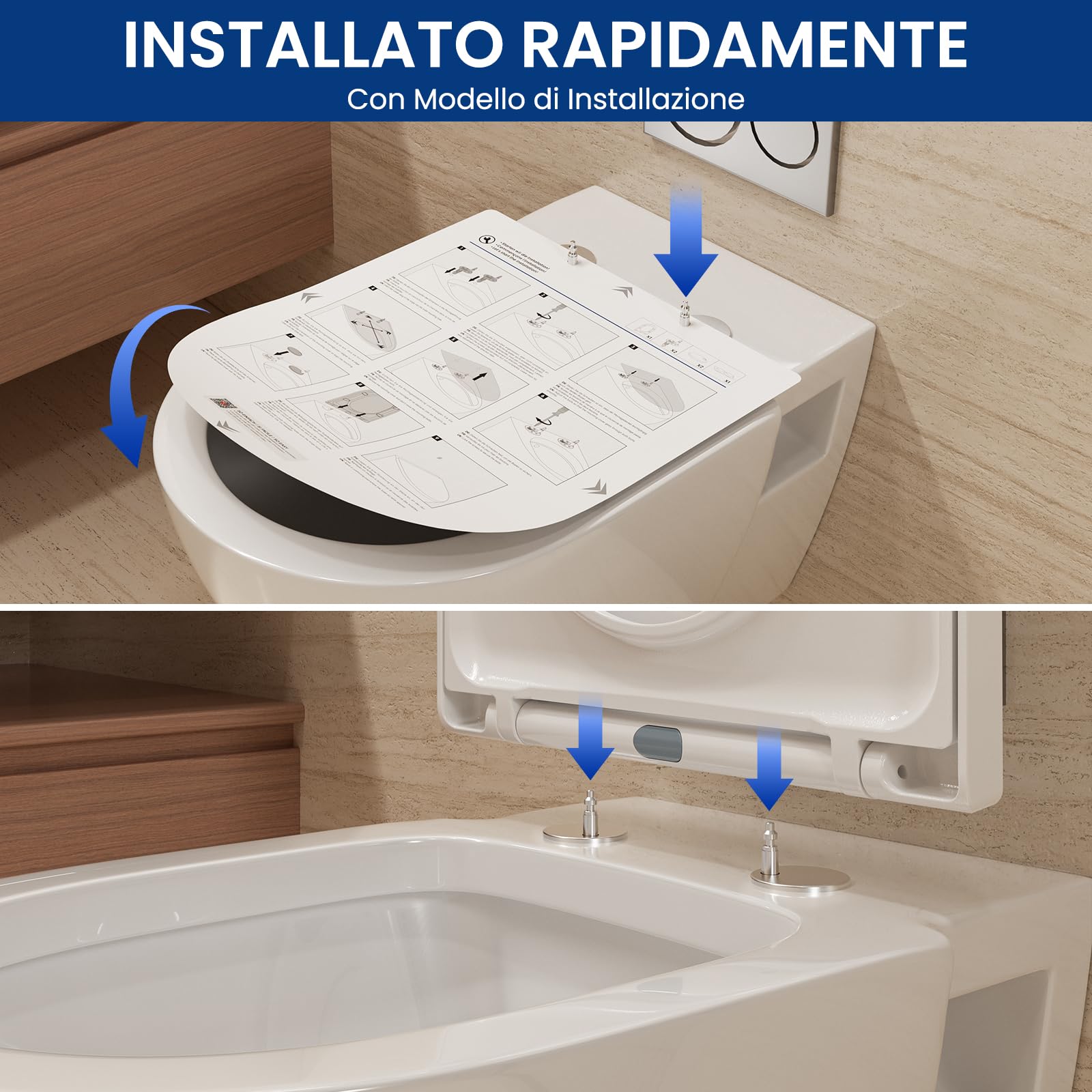 CECIPA Coperchio Water con Chiusura Ammortizzata, Copriwater D Form, Sedile WC Bianco, Copri WC Famiglia, Klositz Soft Close, Tavoletta WC con Sgancio Rapido - DERW Serie