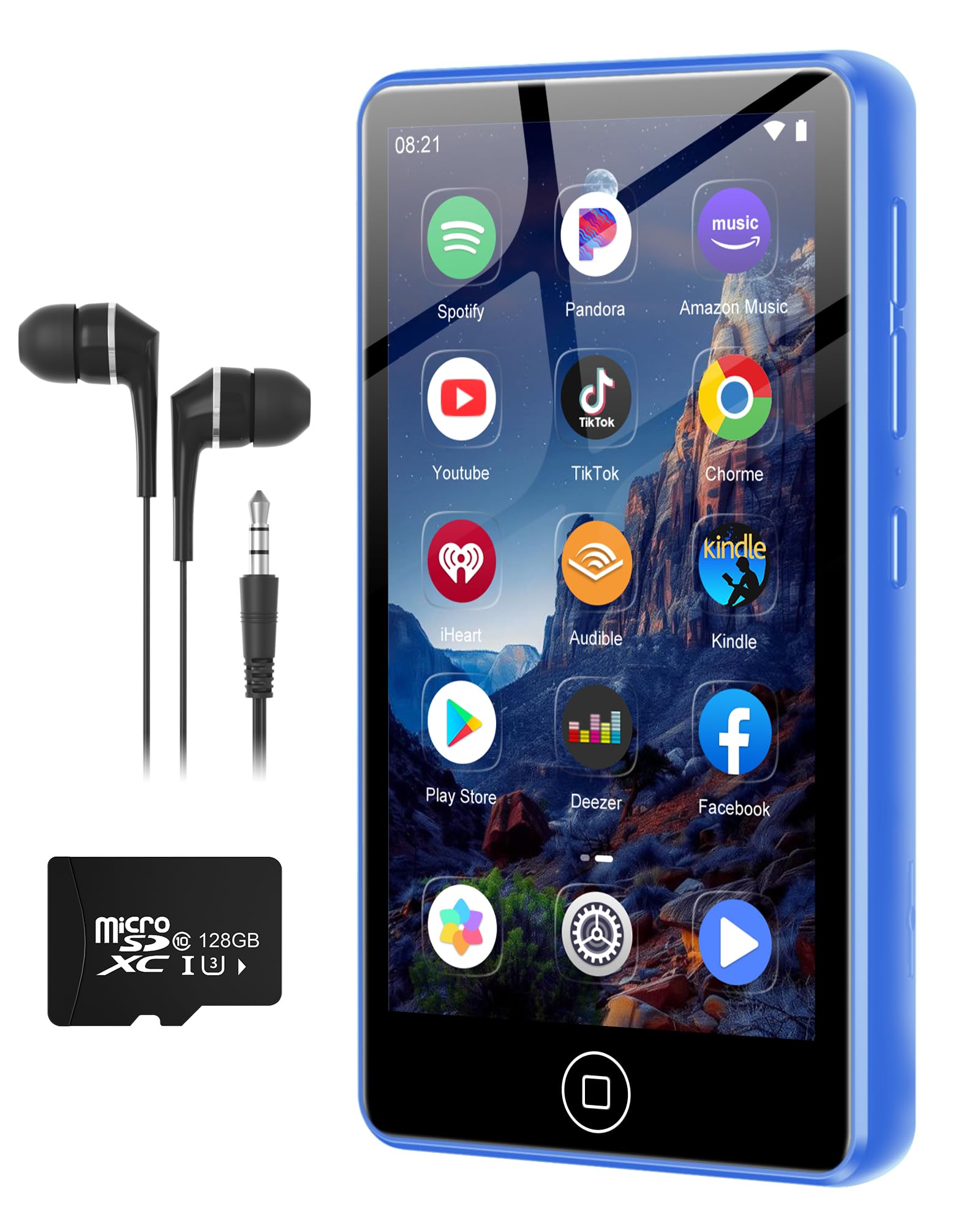 Lettore MP3 Spotify 144 GB con Bluetooth e WiFi, AGXOV MP4 Lettore Musicale con Schermo Touchscreen da 4,02 Pollici, MP3 Android Portatile con Audible, Deezer, Play Store, Blu