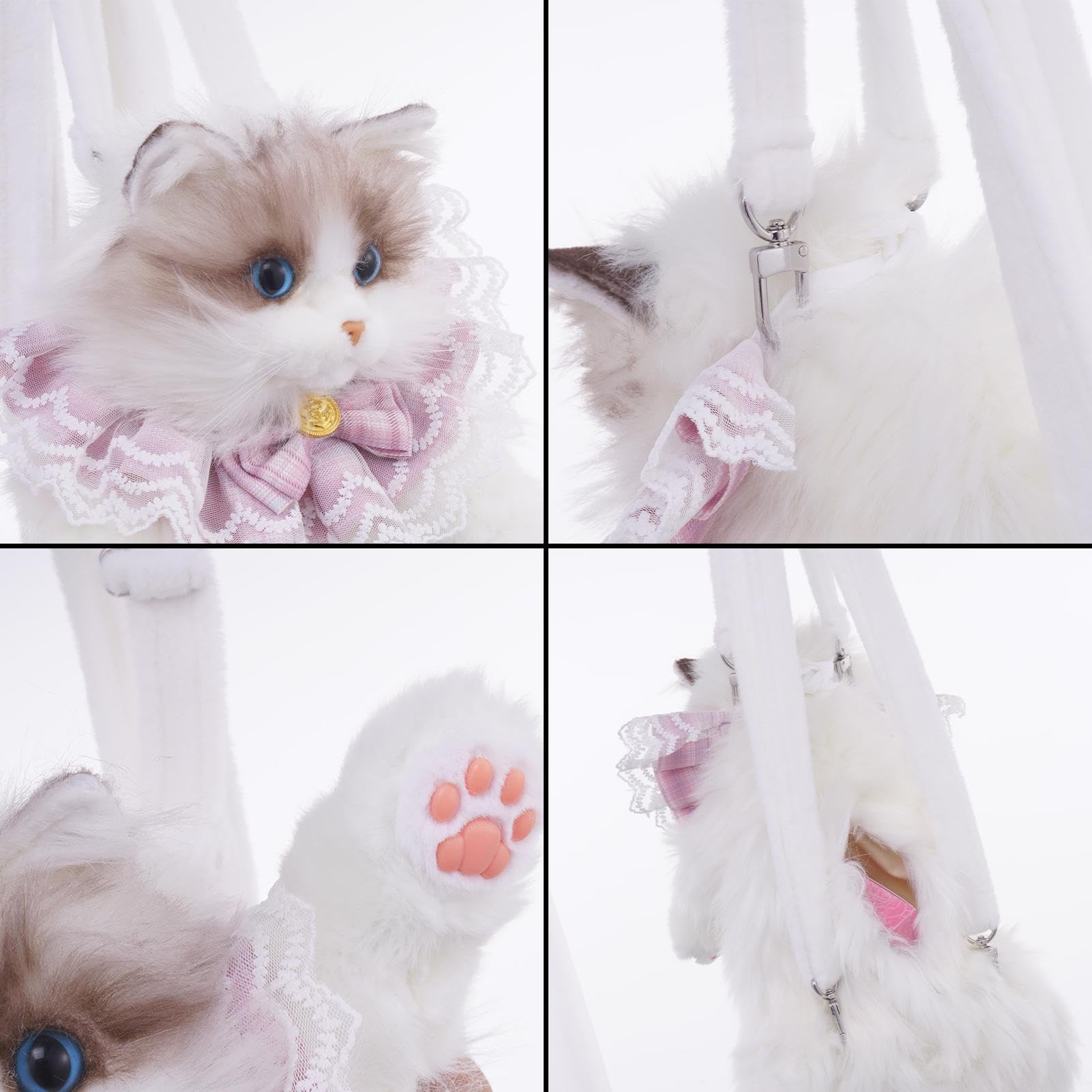 Zaino per bambole gatto, zaino morbido per gatti, Zaini morbidi a forma di | gatto vivace con tasca con cerniera, Comode borse a tracolla per bambole in peluche per bambine