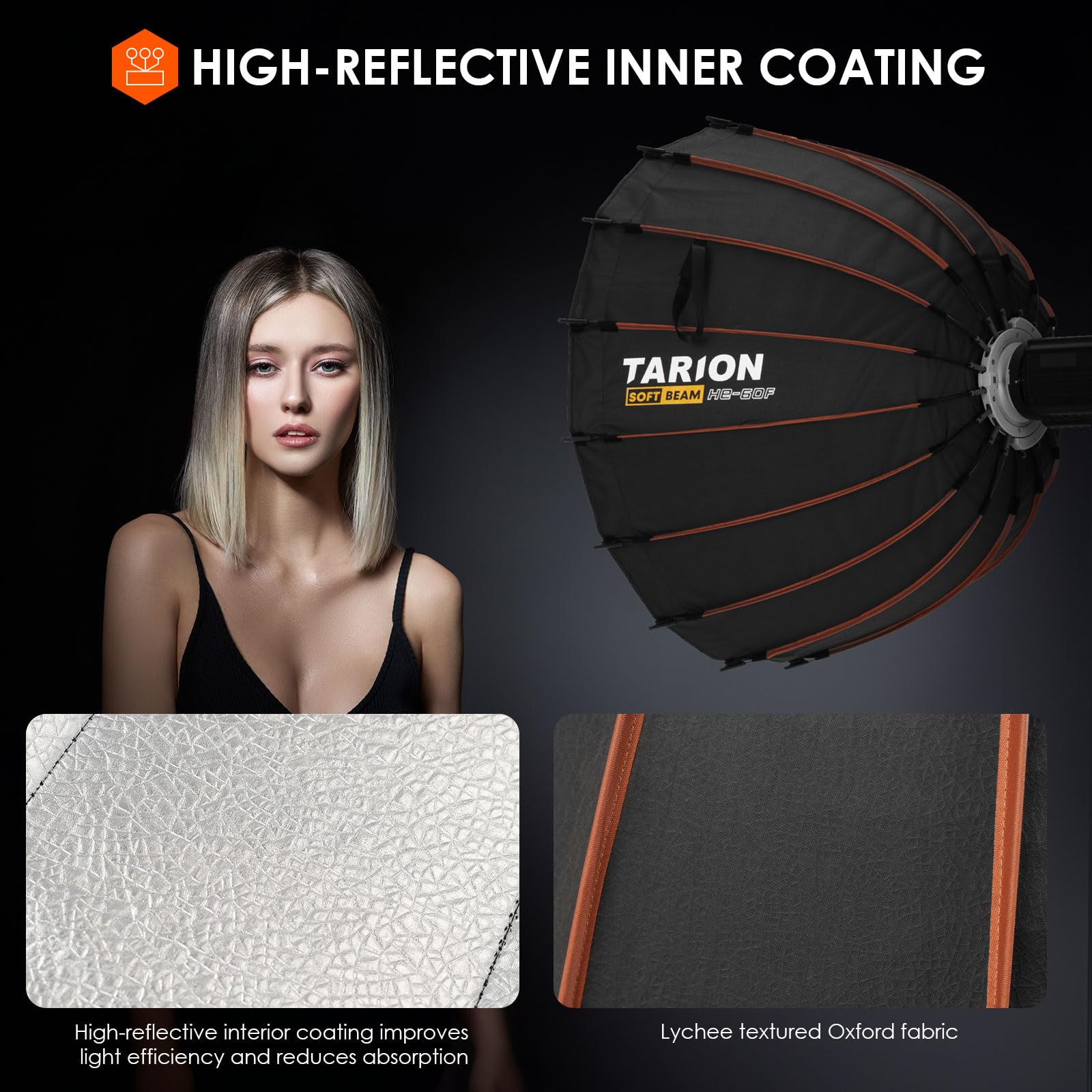 TARION Paraboliczny uchwyt Softbox Bowens: 60 cm Parabolic Softbox Quick Release z dyfuzorem/kratką/torba do studia fotograficznego wideo COB światło Live Streamen (60 cm)