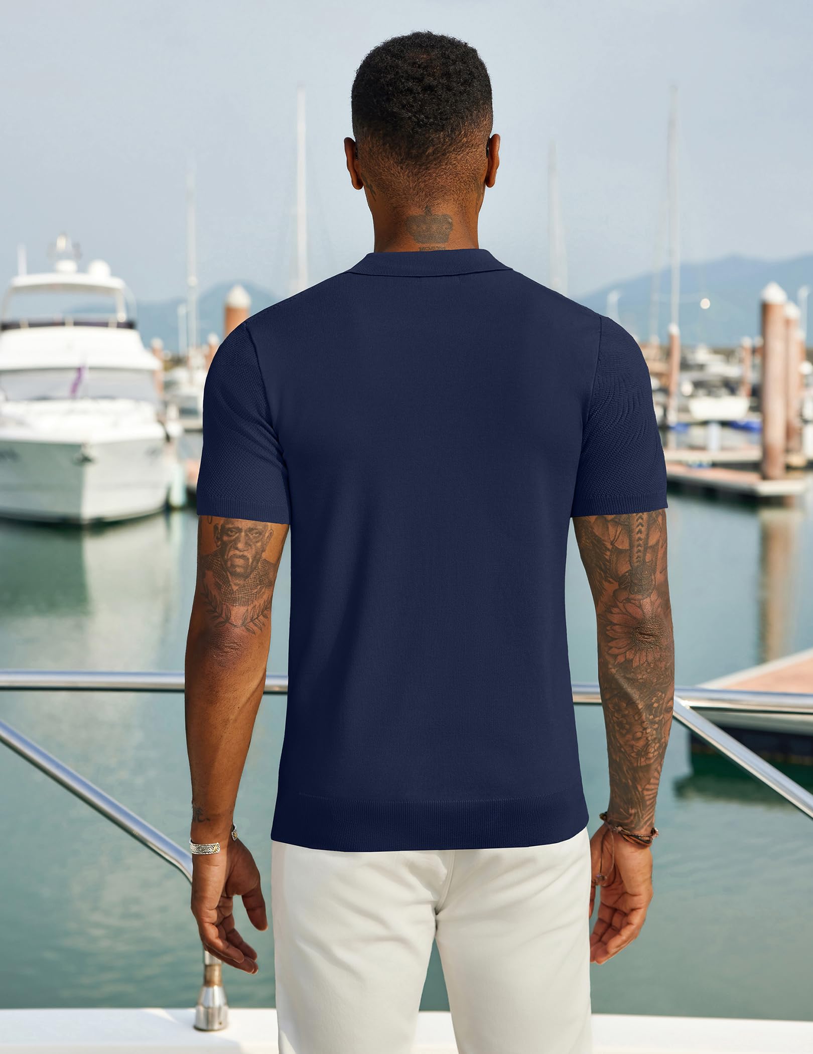 COOFANDY Polo de Manga Corta para Hombre, Polo de Punto de Verano con Cremallera, Camisa de Golf Rosa