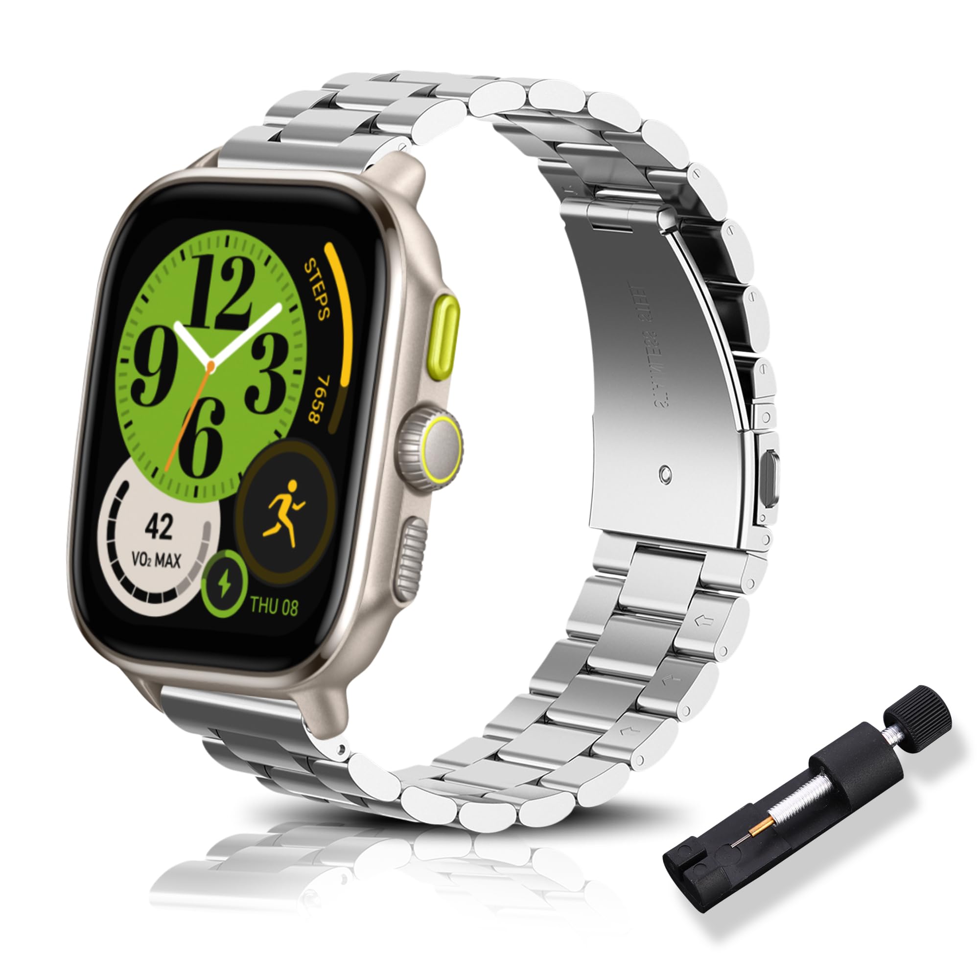 Correa Metal para Amazfit Active 2 (Square)/Active 2 Correas Cheetah (Square) Bellamente Pulida 20mm Acero Inoxidable Correa para Amazfit GTR Mini/GTS 4 Mini/Bip 3 Pro/GTS 3