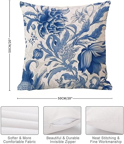Miniatura 7 de Fundas de almohada estilo chinoiserie, color azul índigo y blanco, estilo chinoiserie, funda de cojín asiática, 20 x 20 pulgadas, funda de almohada