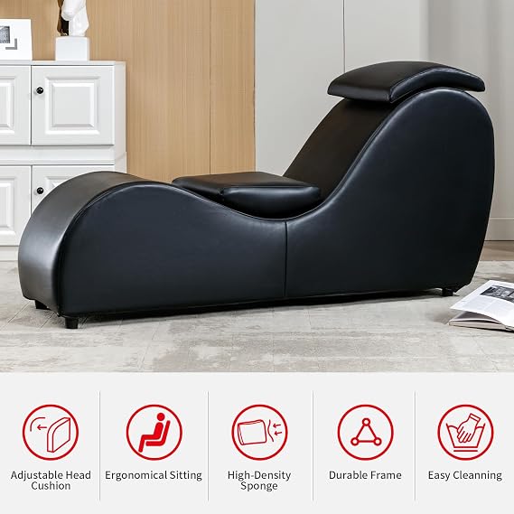Yoga Chair, Curved Yoga Chaise Lounge for Adult Stretching, Exercising and Relaxing, Indoor Lounge Chair with Adjustable Head Cushion for Living Room Apartment and Bedroom - Black, Onesize