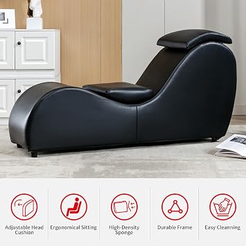 Yoga Chair, Curved Yoga Chaise Lounge for Adult Stretching, Exercising and Relaxing, Indoor Lounge Chair with Adjustable Head Cushion for Living Room Apartment and Bedroom - Black, Onesize