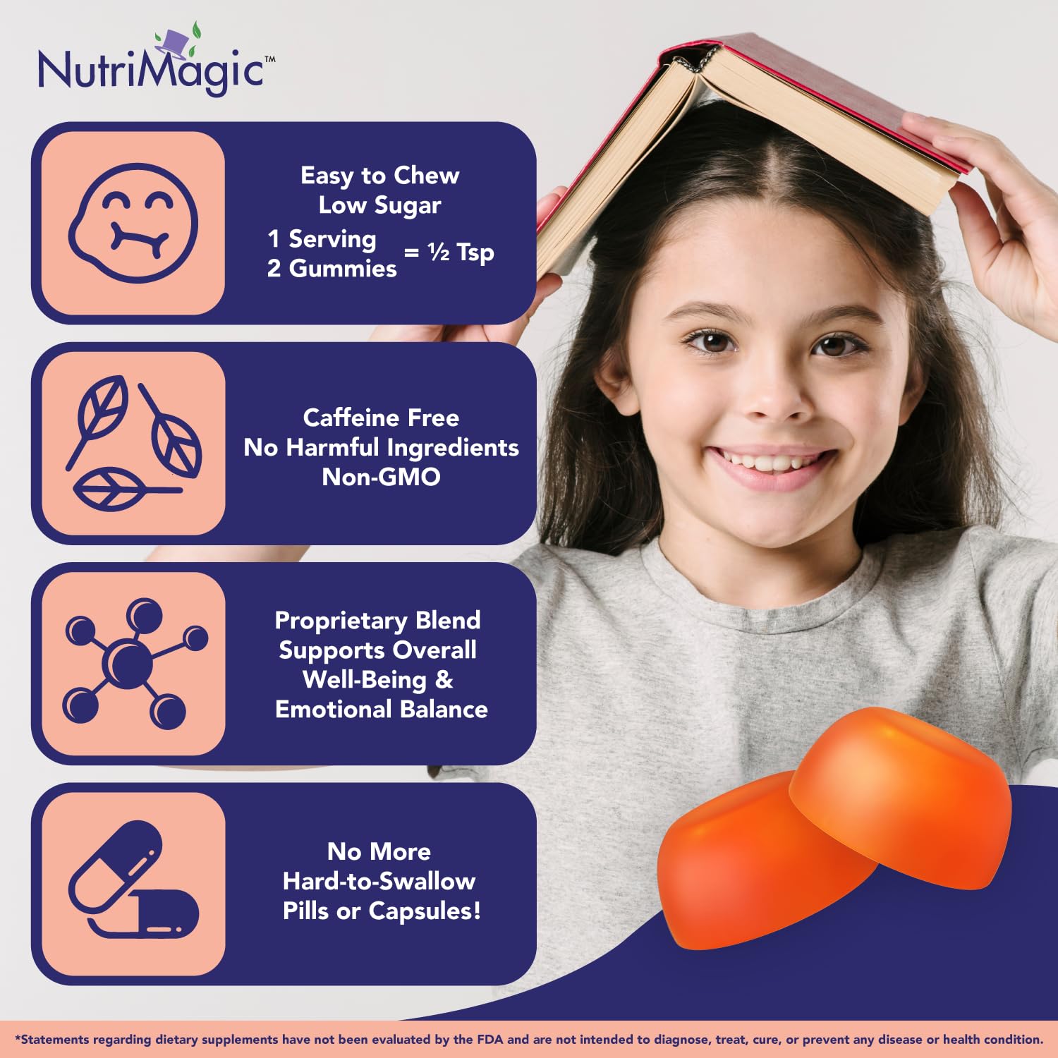 NutriMagic Kids Brain Booster+ Saffron Extract, 2IN1 Cognitive Support & Multivitamin D3, B6, B12, Zinc Gummies Supplement, Supports Focus, Attention, Memory, Mood Balance - 60 Peach Gummies — Amazon image 7