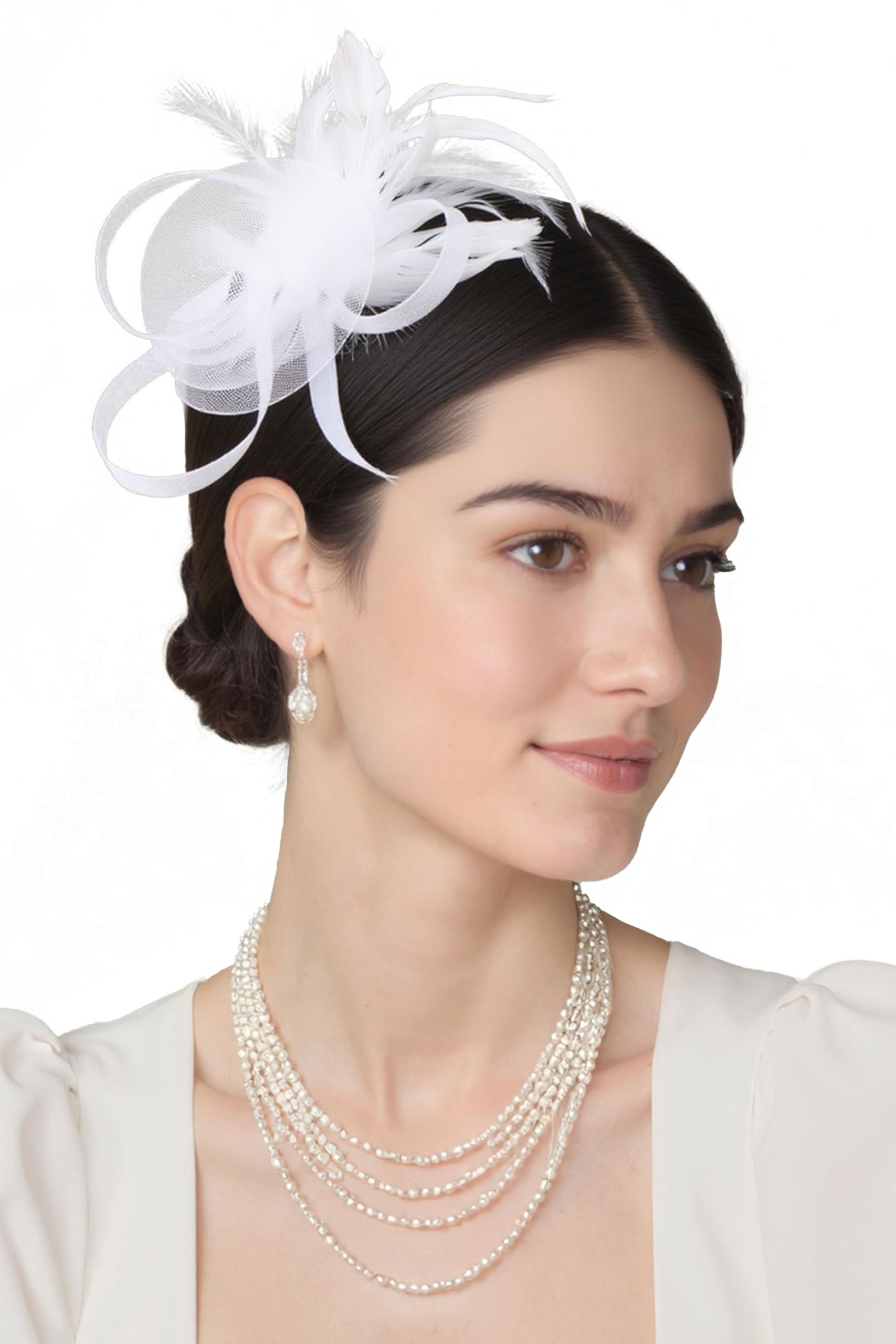 BABEYOND Fascinators Hats for Women - Tea Party Hats Kentucky Elegant Tulle Mesh Feather Bridal Wedding Headband Hair Clip