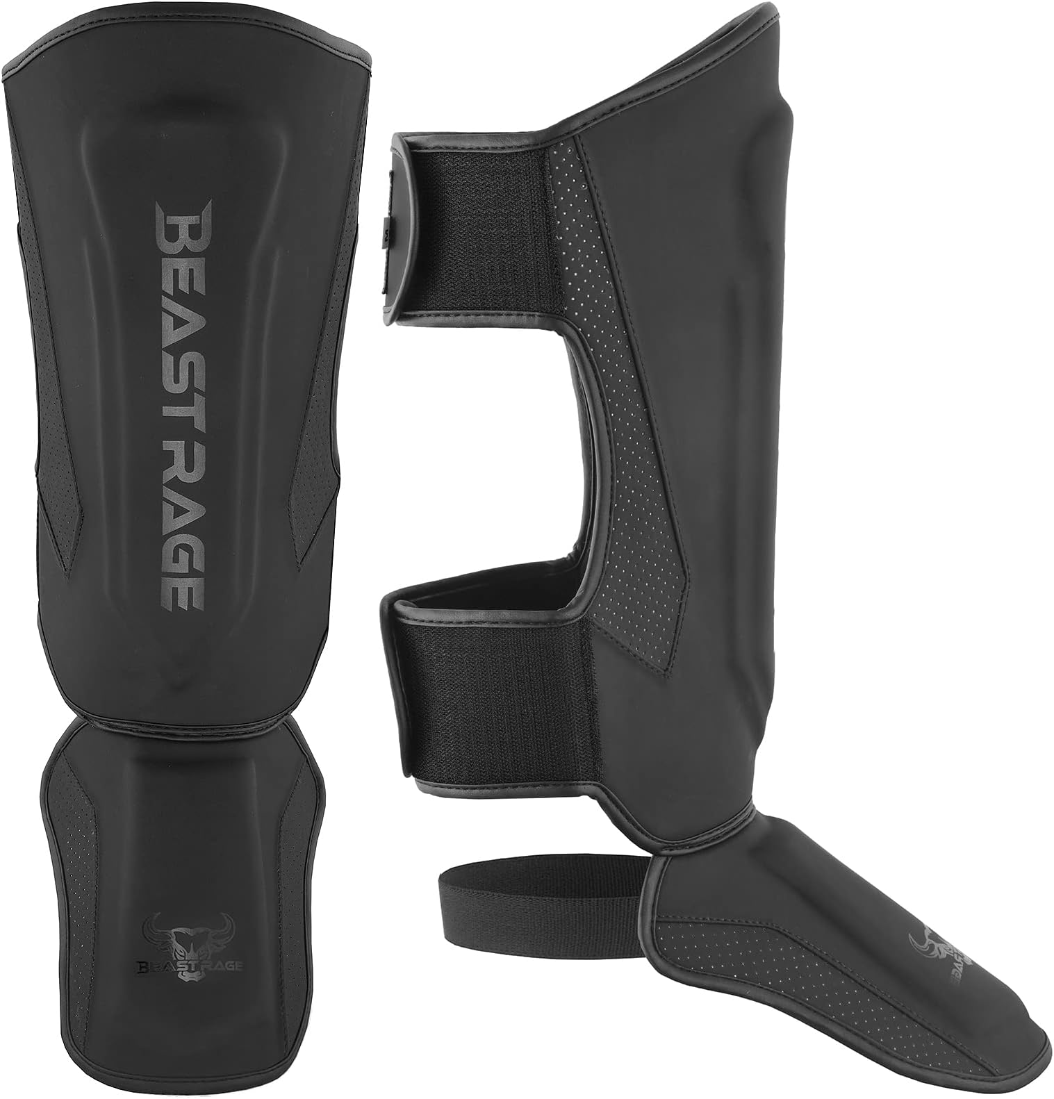 BEAST RAGE Shin Guards for Kickboxing Muay Thai, MMA Martial Arts Shin Pads, Leg Guard with Instep Protection, MMA Training Equipment, Sparring Training Gear, BJJ Karate Boxing Taekwondo
