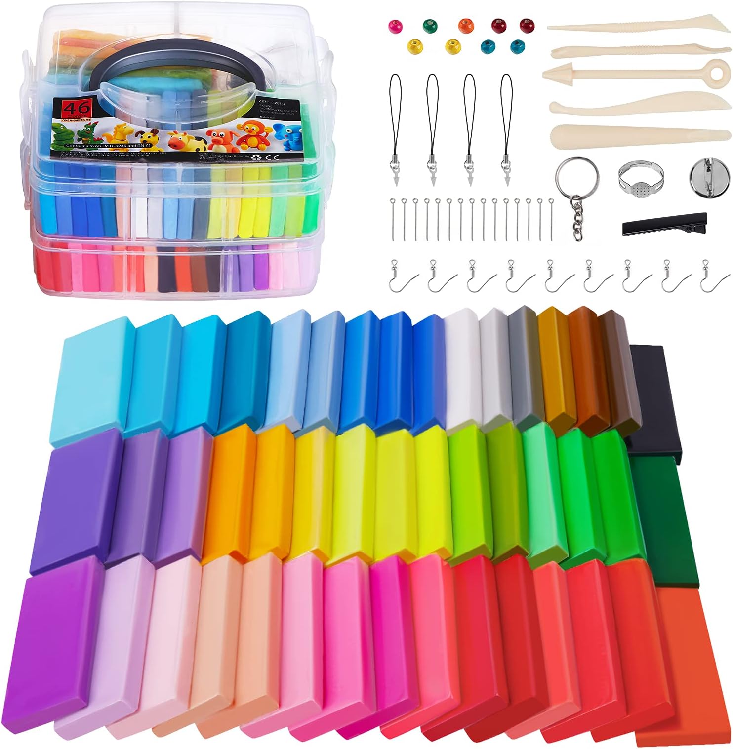 ESANDA 46 Colors Polymer Clay Starter Kit, 28gm/Block Oven Bake Clay, Non-Toxic Modeling DIY Clay with Sculpting Tools, Children Boys Girls Toys