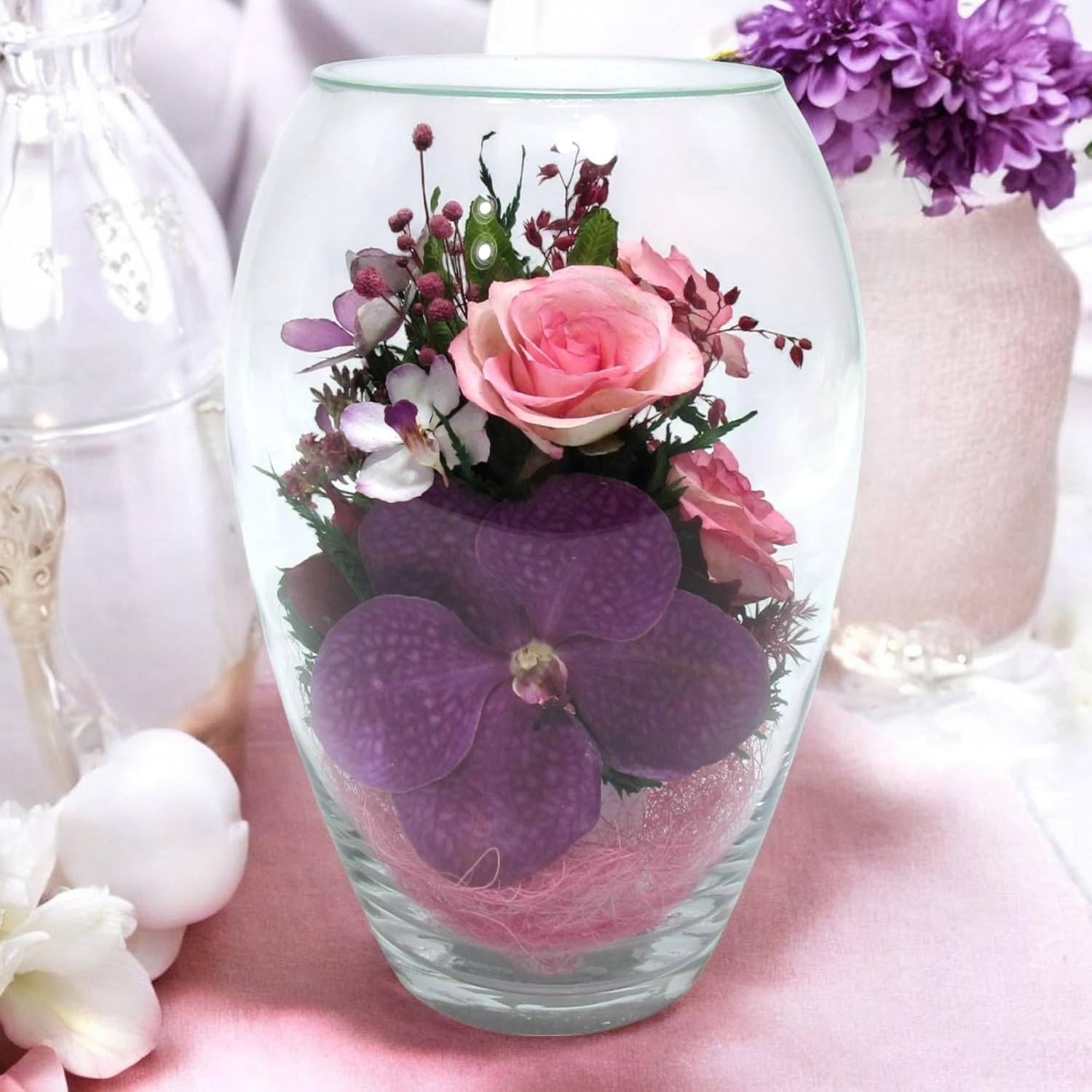 Fiora Flower | Premium Preserved Roses in Glass Vase | Lasts 5 Years | Long-Lasting Real Roses for Christmas, Weddings, Birthdays