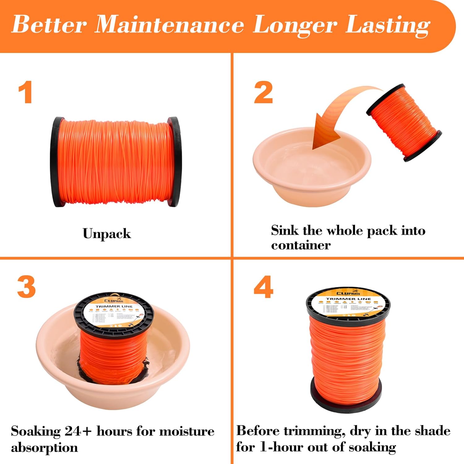 Parts Camp Trimmer Line .095 5Lb Orange Round 1430' Length Commercial Spool of line